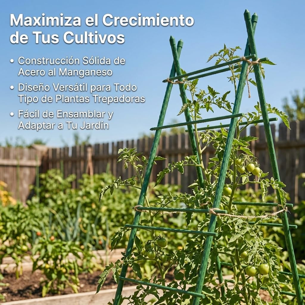 Pomodori e Orto, Sostegni per Piante Rampicanti in Metallo Rivestito, Tutori Durevoli per Giardino, Verde, Diametro 20mm Lunghezza 90cm