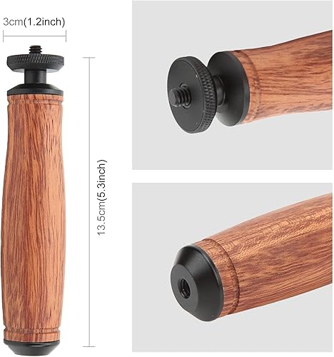 Miniatura 4 de Mango de madera para cámara, parte superior e inferior, agujero universal para tornillos de 14 pulgadas, diseño de madera de pera, para cámara,