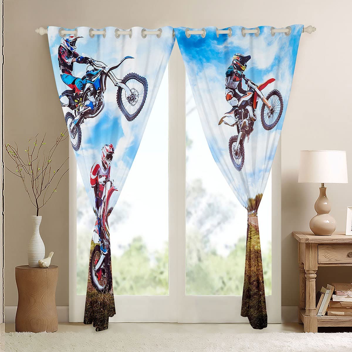 Cortina de Bicicleta de montaña para niños, Motocross, Cortinas de Ventana para niños, niñas, Adolescentes, Deportes Extremos, Carreras, Cortinas para Dormitorio, Sala de Estar, Motocicleta, tratamie