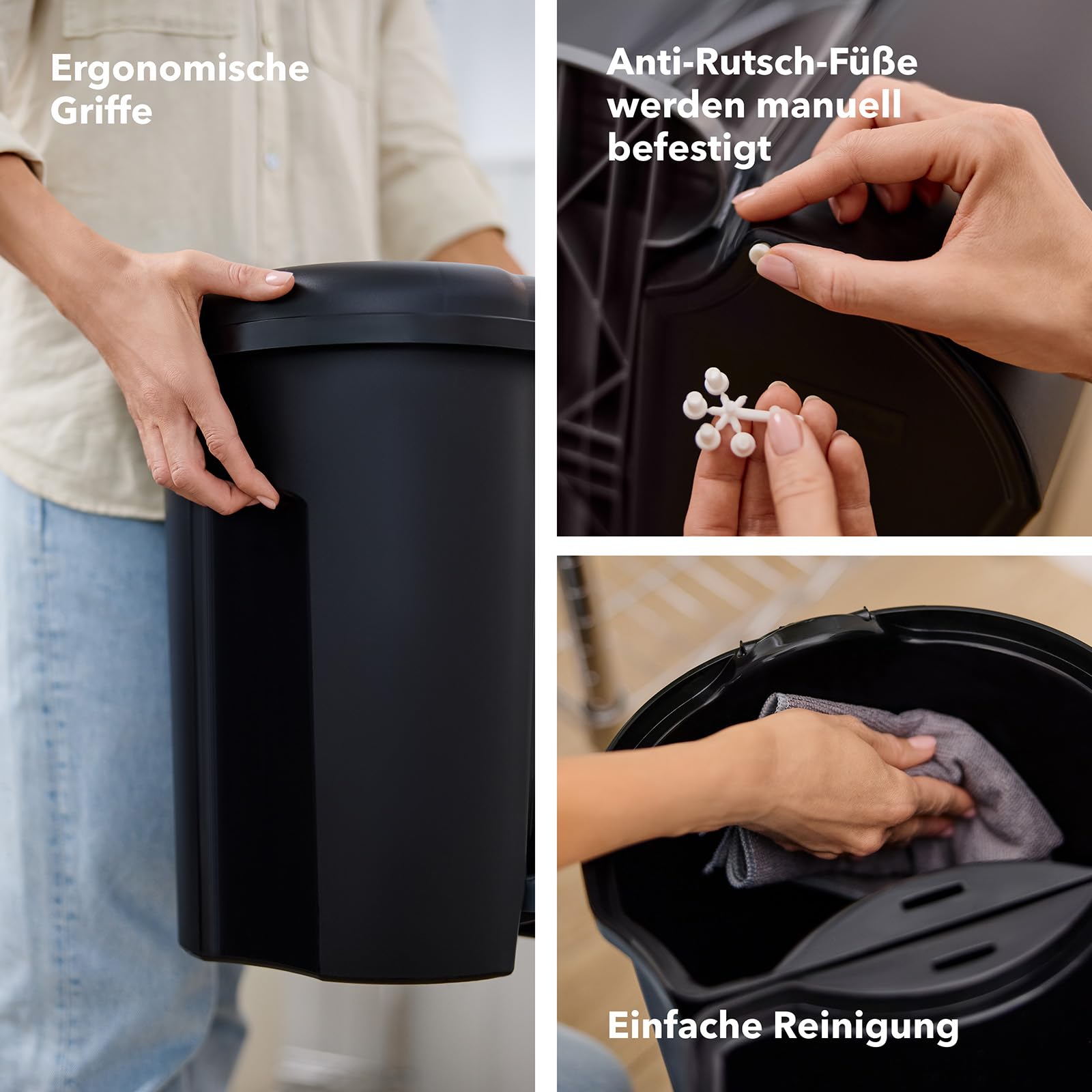 Rotho Duo Portarifiuti per la Raccolta Differenziata con Coperchio e Pedale, Plastica (PP) senza BPA, Nero, 2 x 10 L, 39.0 x 32.0 x 40.5 cm