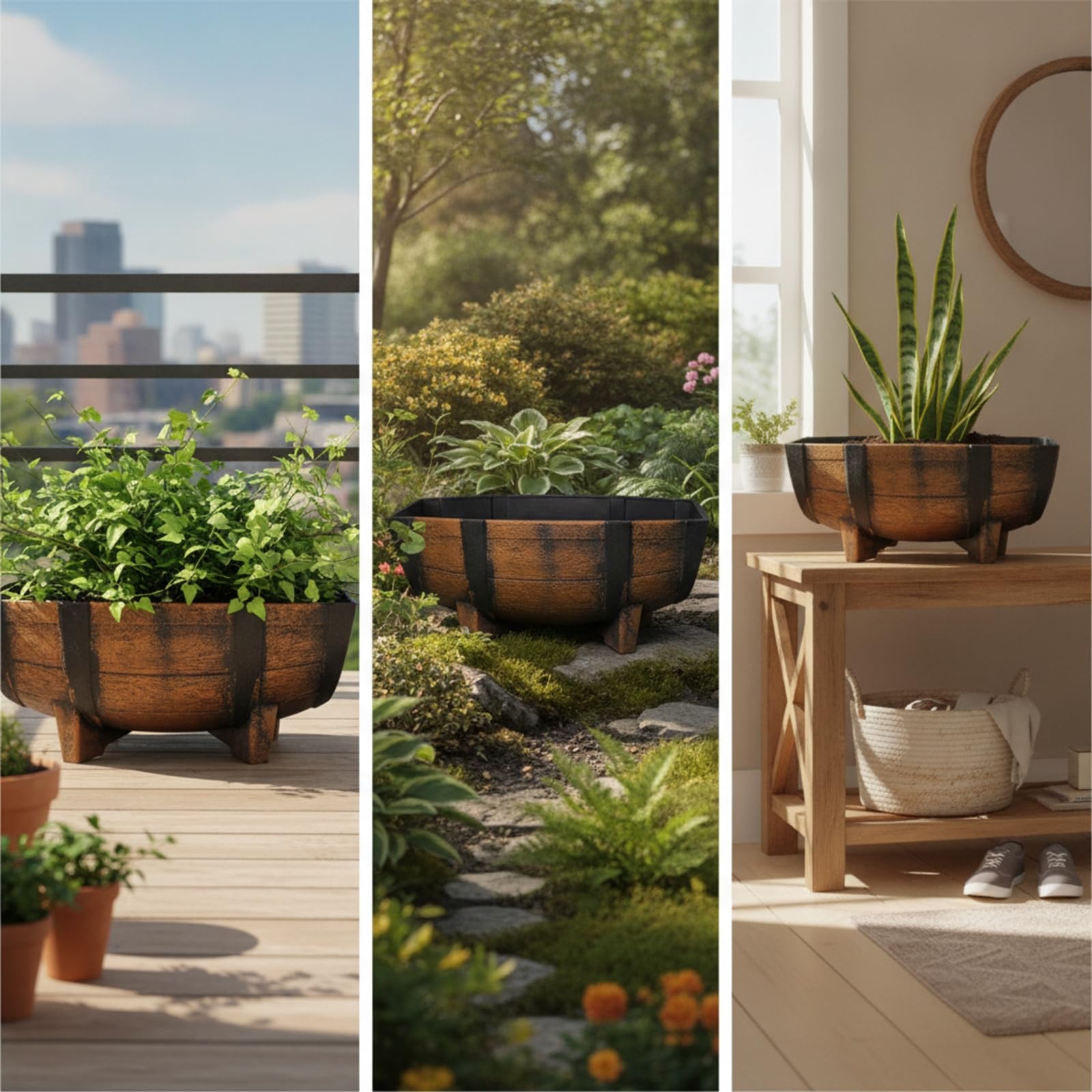 predolo Fioriera a Mezza Botte Impermeabile Vaso a Mezza Botte Facile da Spostare Contenitore con Gambe per Patio, Giardino, 2 Pezzi In Scatola