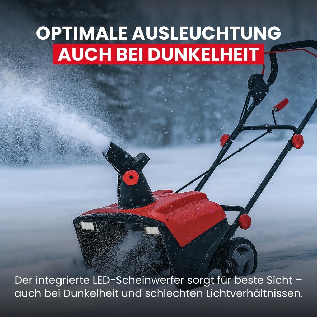 WALTER Elektro Schneefräse 2300 W – 50 cm Arbeitsbreite, 25 cm Räumhöhe, LED-Scheinwerfer, 9 m Wurfweite, 190° Auswurf – leise & kraftvoll für Einfahrt & Gehweg