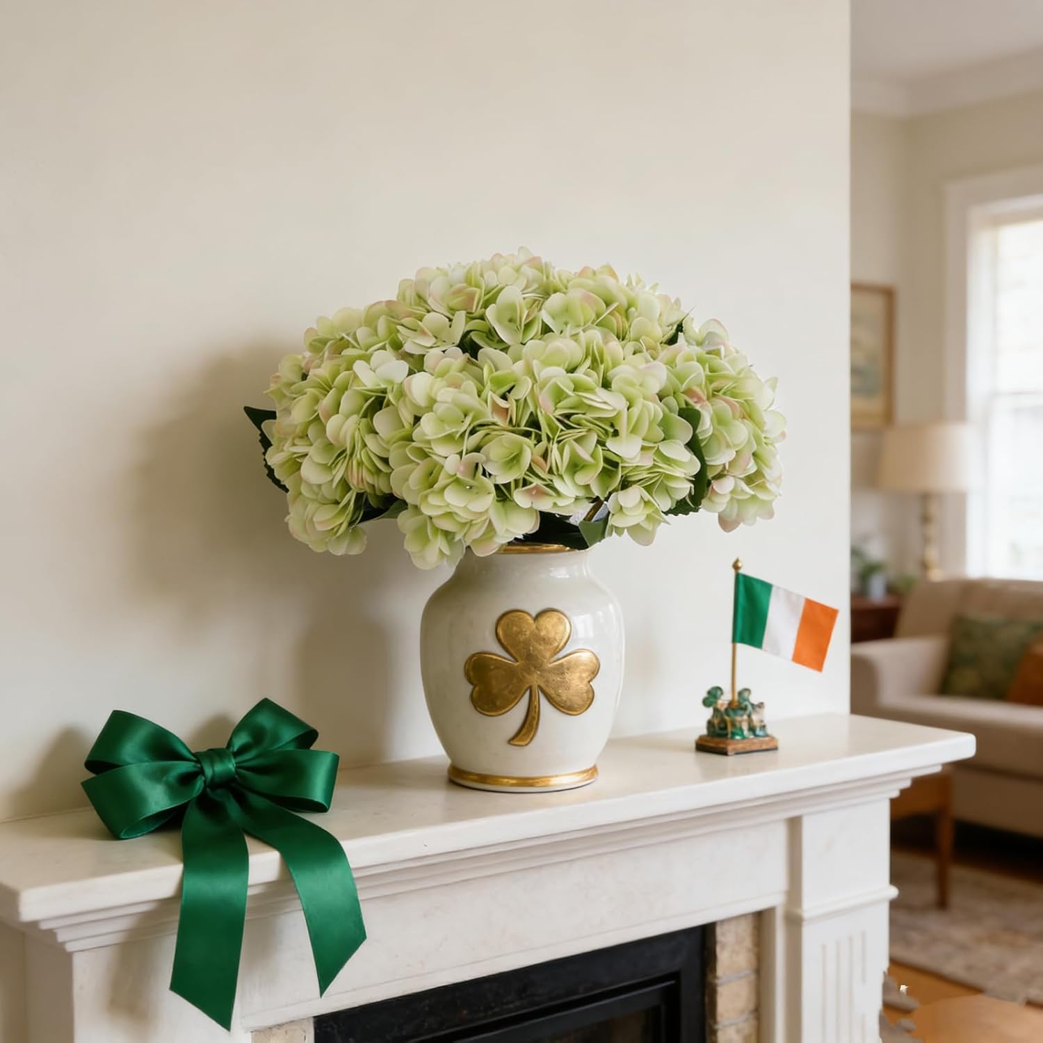 Kimura's Cabin 6pcs Green Silk Hydrangea Artificial Flowers Fake Hydrangeas with Stems Faux Hydrangea Bouquets for Wedding Arrangements Home Party Table Decoration (Lime Green) - Image 7