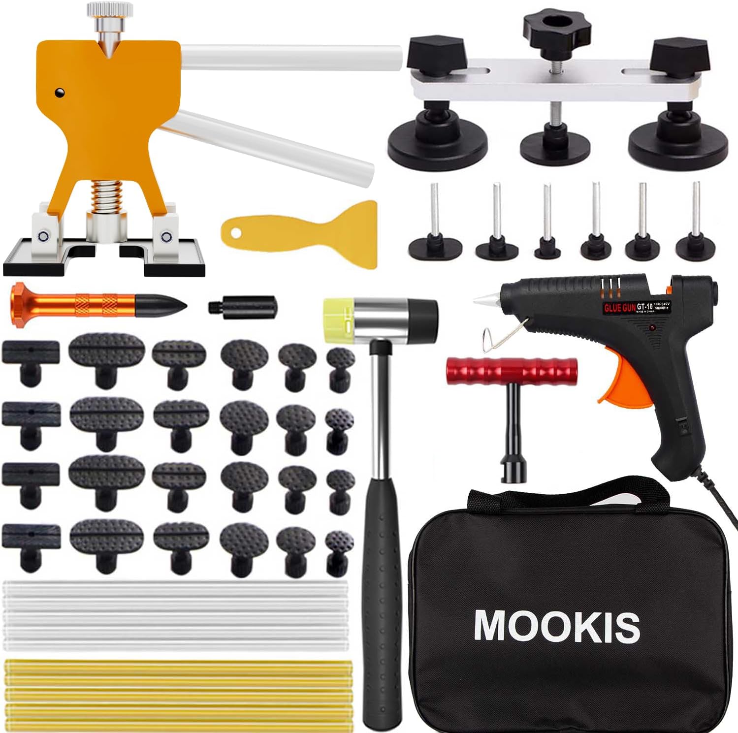 Car Dent Removal Kit Dent Puller 48 PCS Paintless Dent Repair Kit with Dent Lifter, Bridge Puller, T-bar and Tabs for Auto Body Dent Repair