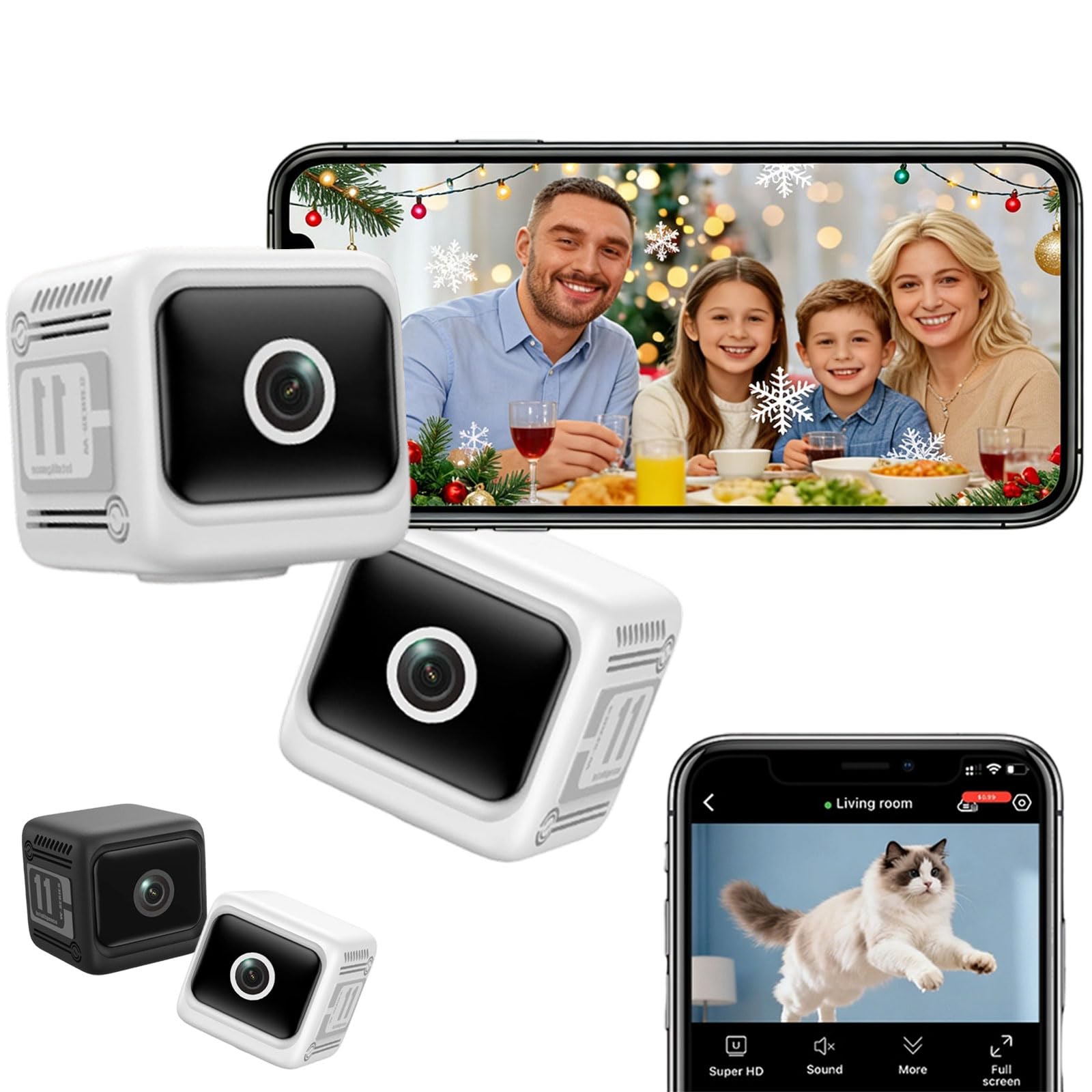 W11 Mini Wireless Security Camera, 1080p WiFi Hidden Cameras with Night Vision, App Control for Nanny/Camera Monitoring, Property Protection (White*2)