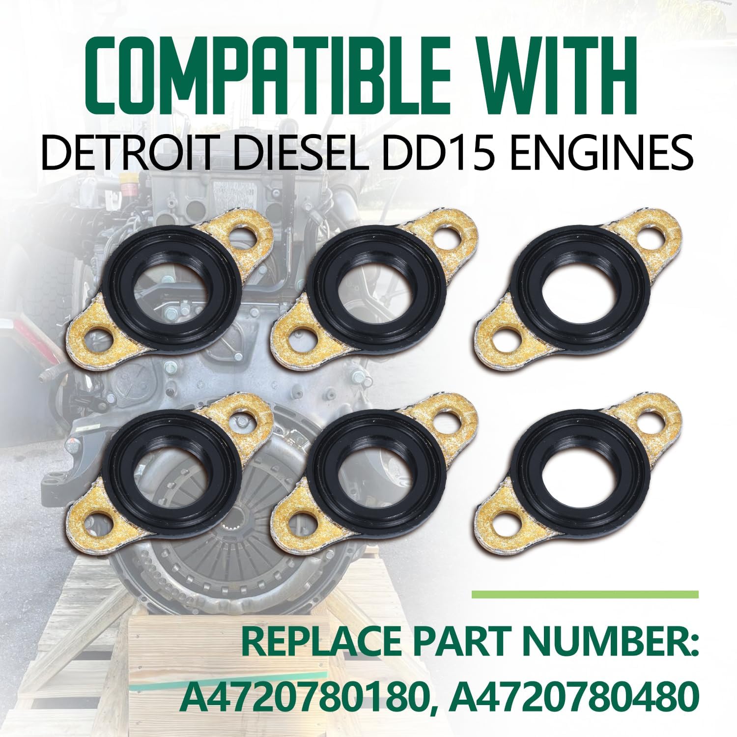 Set of 6 Fuel Injector Line Passthrough Seals Compatible With Detroit Diesel Engines DD15 A4720780180, A4720780480