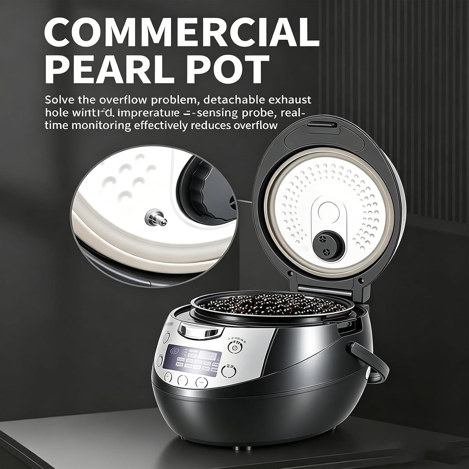 Olla de perlas totalmente automática de 900W, fabricadora comercial | Panel Táctil Inteligente, Control de Temporizador y Temperatura, Mantener Caliente 12H, Uso Comercial Multi-Ingrediente