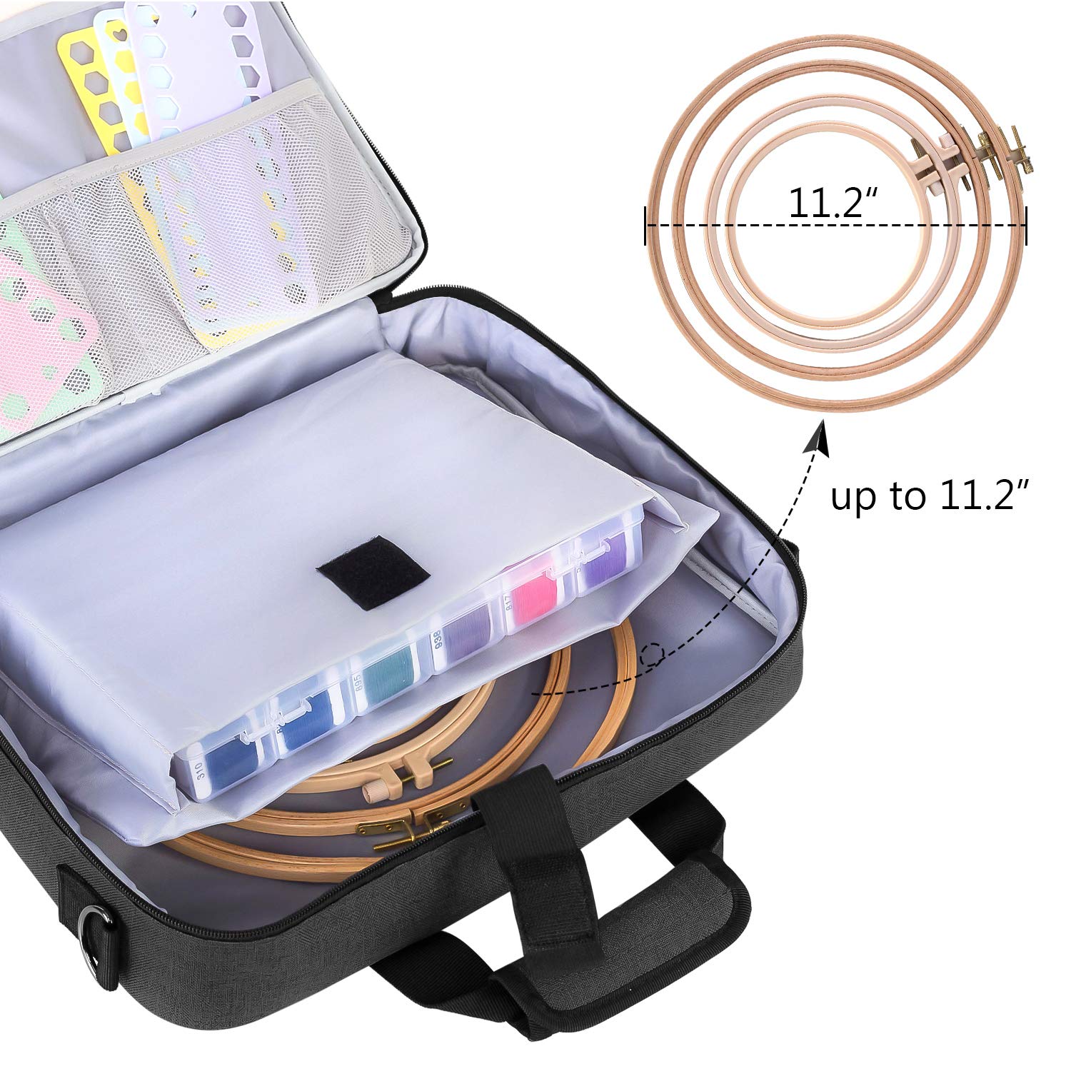 Luxja Tasche für Stickerei Set, Kreuzstich Zubehör Tasche, Stickerei Tasche für Stickrahmen, Farbfäden, Stickgarn und andere Stickerei kit, Schwarz