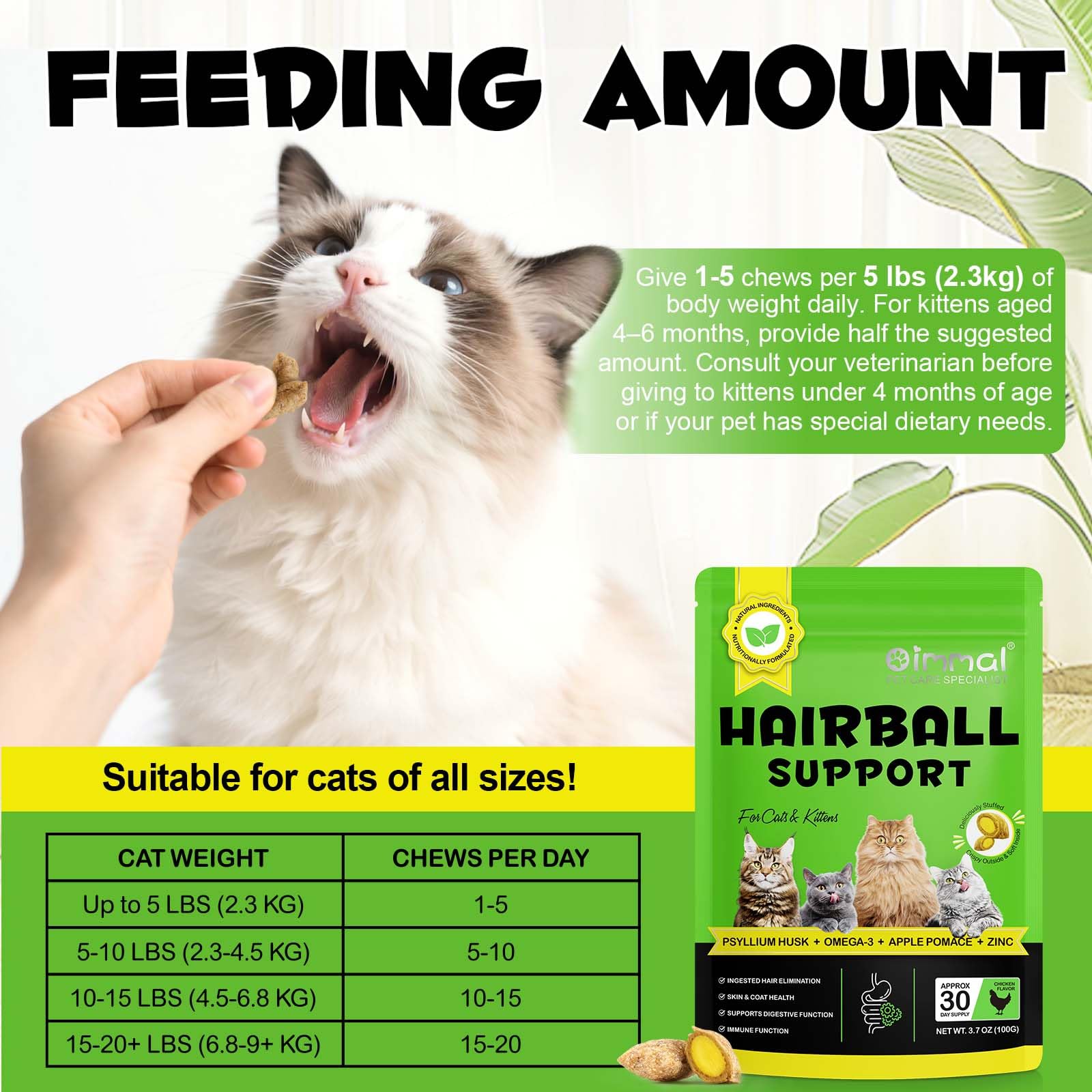 Hairball Lot de 2 traitements pour chats 200 g 60 jours avec oméga-3 et fibres alimentaires Soutient la digestion, la peau et le pelage