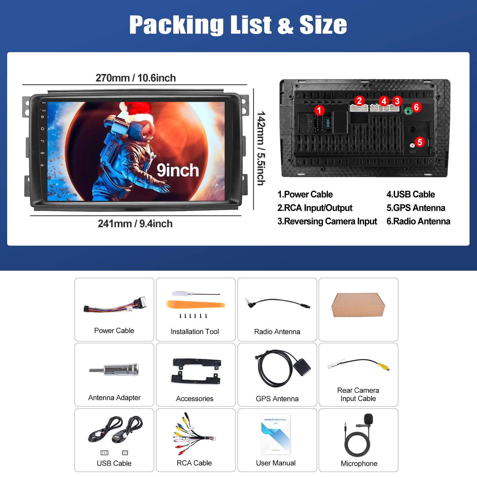 SIXWIN 4+64G Android 15 Autoradio per Mercedes Benz Smart Fortwo 451 2005-2010 con CarPlay/Android/Mirror Link,9" HD TouchScreen Schermo con Navigatore WiFi Bluetooth 5.0 RDS FM Comandi al Volante