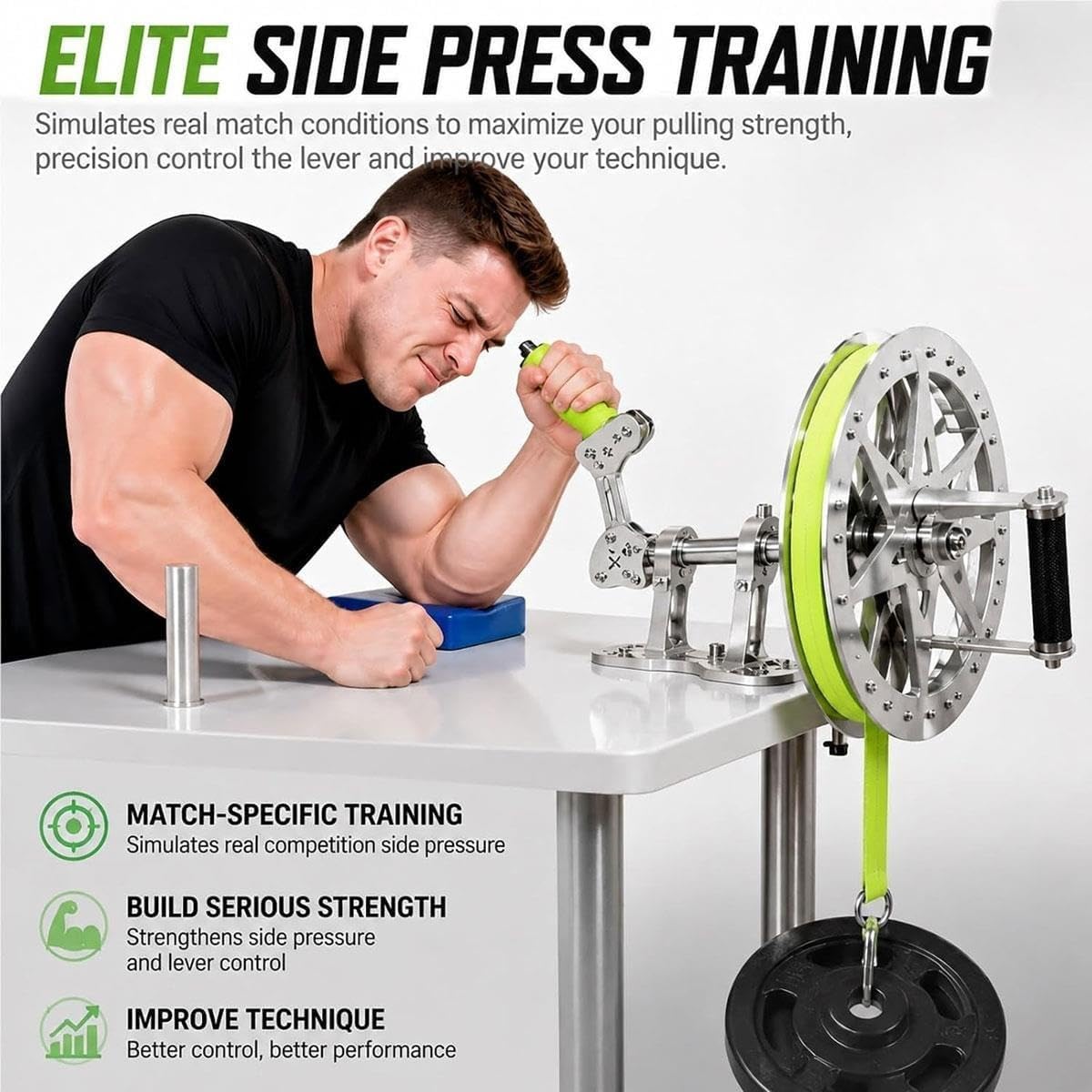 Attrezzo per allenamento di braccio di ferro con pressione laterale, simulatore professionale di braccio di ferro, per la forza di polsi e avambracci, ideale per gli appassionati di fitness.