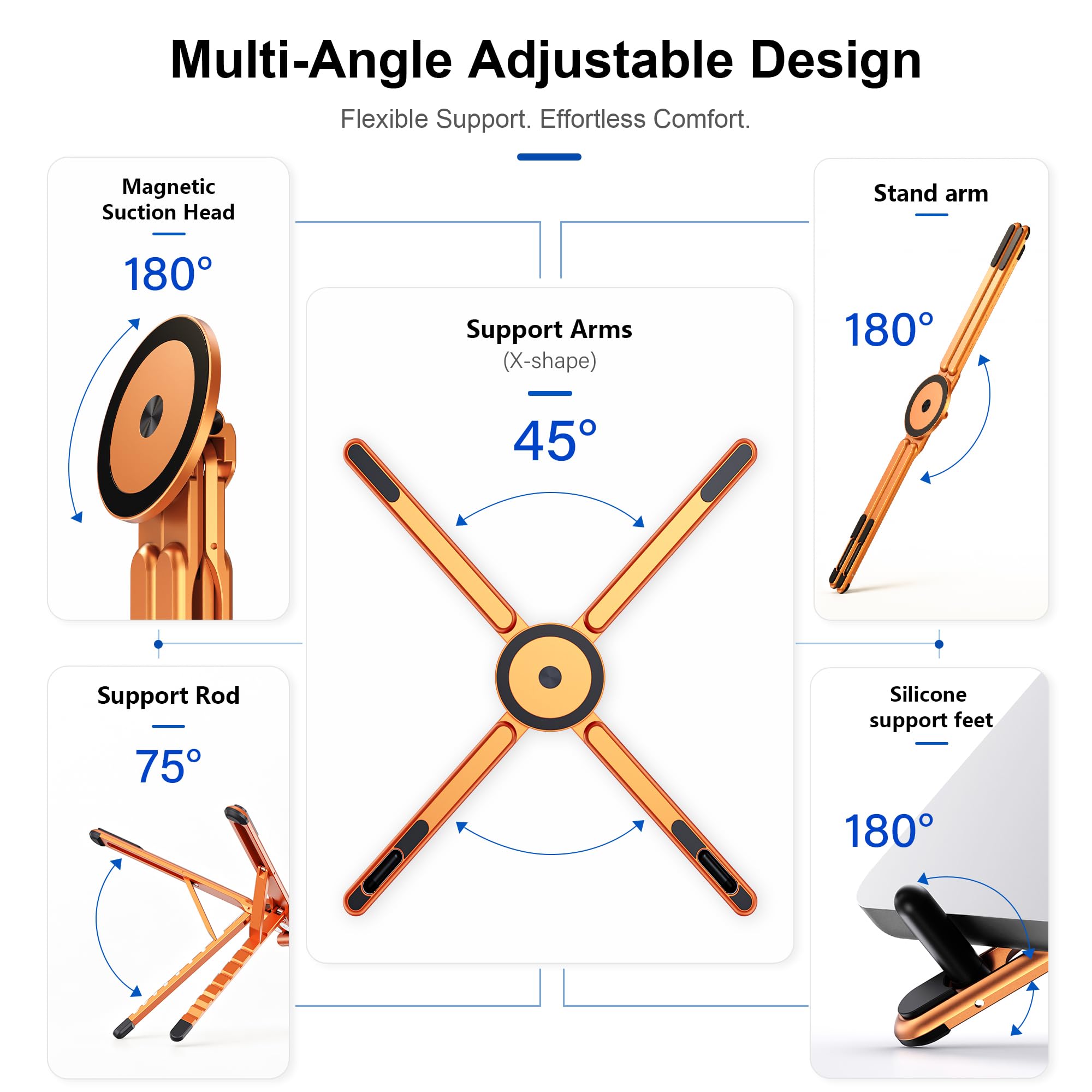 Soporte portátil para laptop, 3 en 1 magnético plegable ajustable, para escritorio | Aleación de aluminio, ligera, compacta, altura de 8 niveles, ergonómica, para teléfono/tableta, oficina en casa/viajes