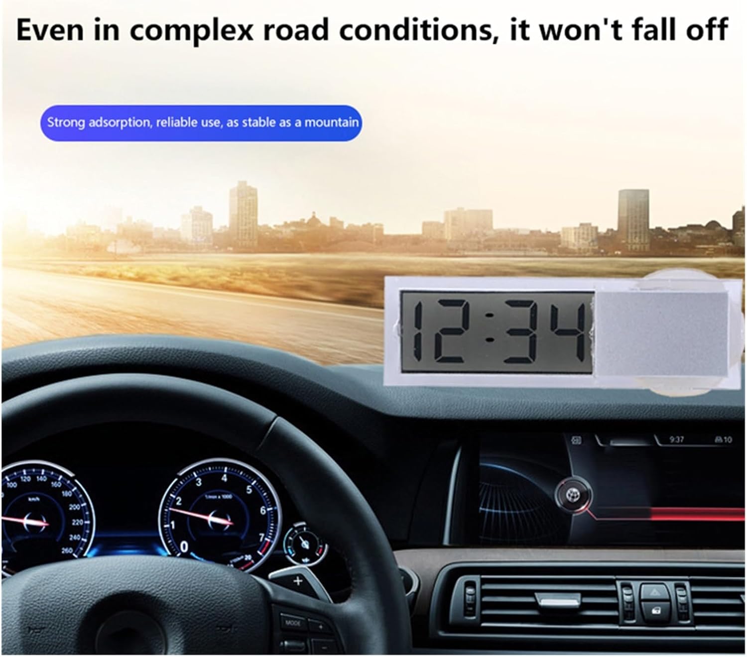 Fit for Digital Car Clock - Universal Quality Transparent LCD Display with Suction Cup for Car Interior Accessories(A)