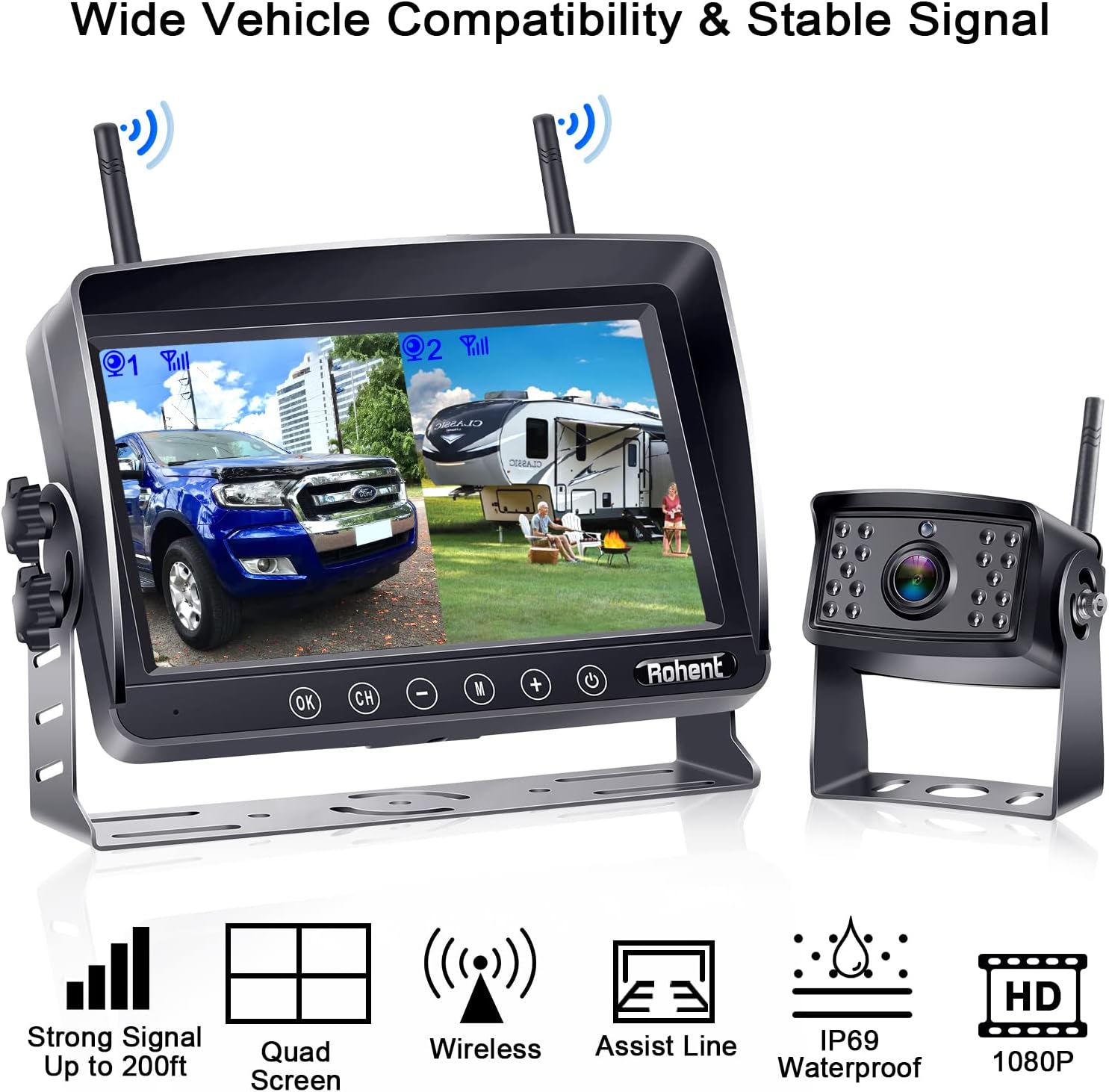 Blасk Frіdау - 50% оƒƒ Wireless RV Backup Camera HD 1080P 7 Inch Touch Key DVR Monitor with Rear View Camera System for RVs Trucks Trailers 5th Wheel with Adapter Compatible with Furrion Pre-Wired Mounting Kit RV Rohent R5