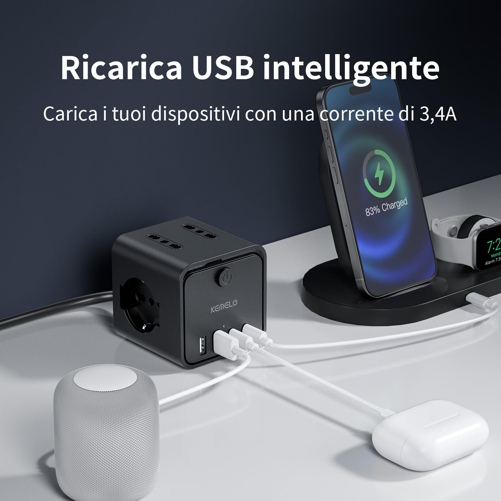 Ciabatta Elettrica Multipresa con 4 Prese Universali 10/16A ITA e Schuko, 2 M Prolunga Elettrica con 2 USB A+2 USB C,Presa Multipla Spina Piatta Salvaspazio con Interruttori per Casa, Ufficio Nero