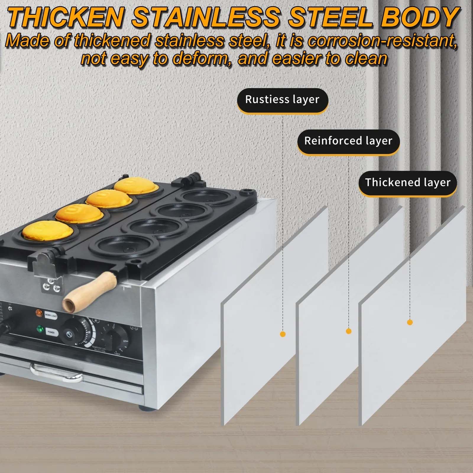 Macchina per waffle commerciale, macchine per snack da 3000 W, macchina per waffle a monete, con rivestimento antiaderente, regolabile da 50 a 300 °C, adatta per la preparazione di dessert fatti