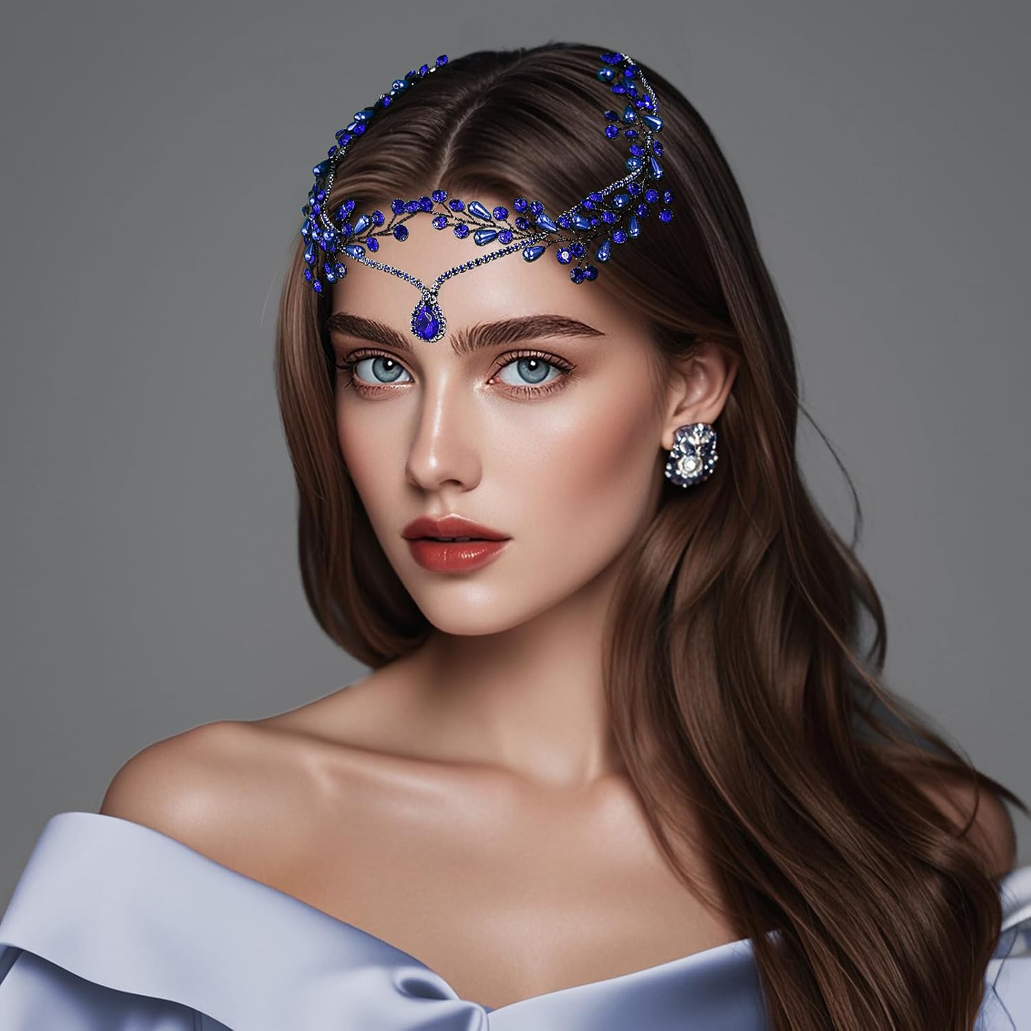 Bride Wedding Hair Accessories Light Luxury Double-Sided Hair Comb Fashionable Women Hair Band Royal Blue Rhine Stone Dressing Headwear