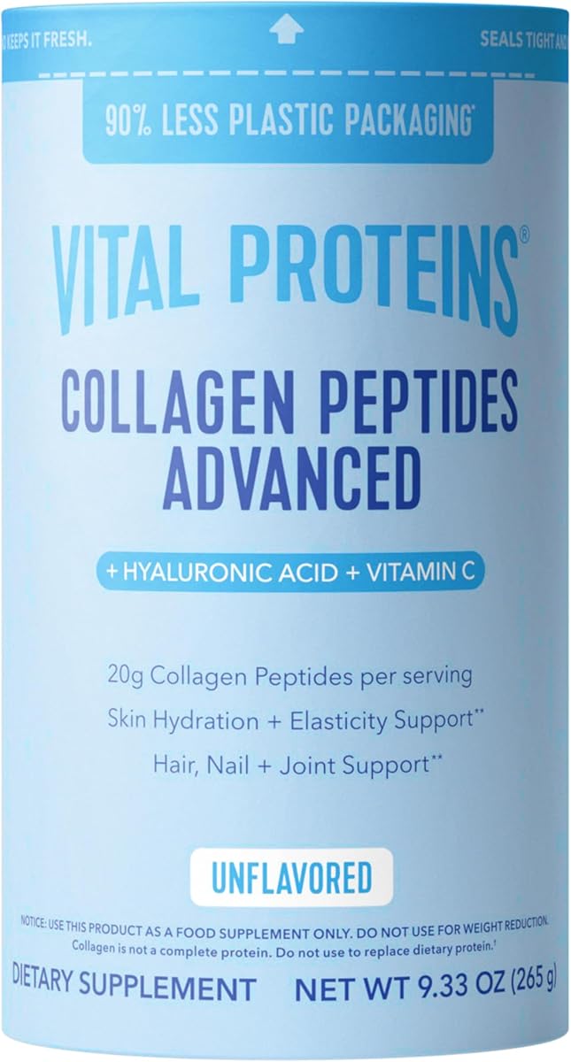 Vital Proteins Collagen Peptides Powder Advanced with Hyaluronic Acid & Vitamin C, Collagen Supplements, Unflavored, 12 Servings