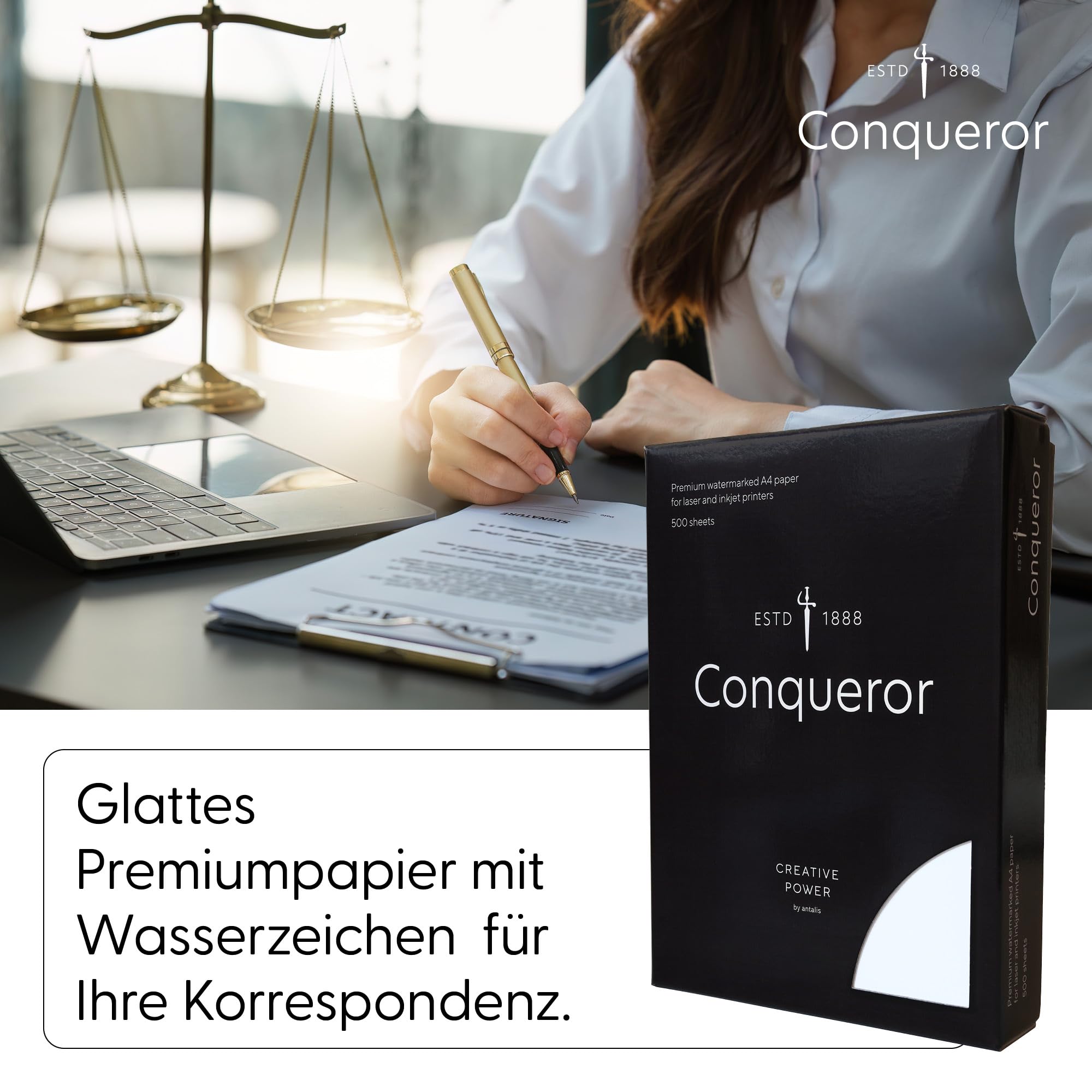 Conqueror Wove Briefpapier DIN A4 (90 g/m², Glatt, High White, mit Wasserzeichen) – Premium Feinstpapier für Geschäftsbriefe, hochwertige Dokumente & exklusive Korrespondenz, 2500 Blatt