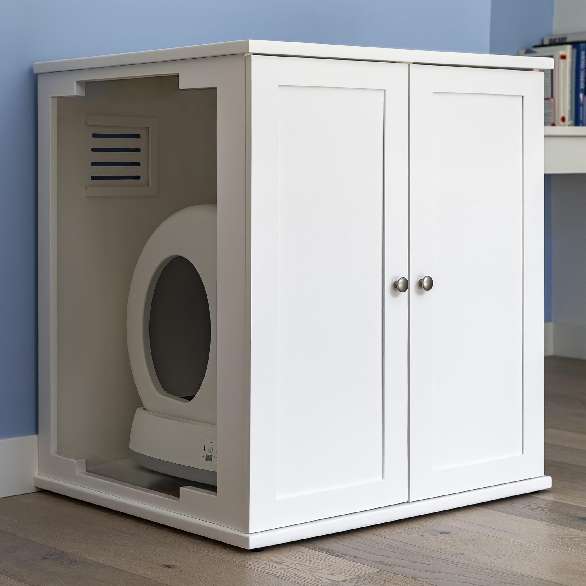 THE REFINED FELINE Self-Cleaning Litter Box Cabinet, White, Modern