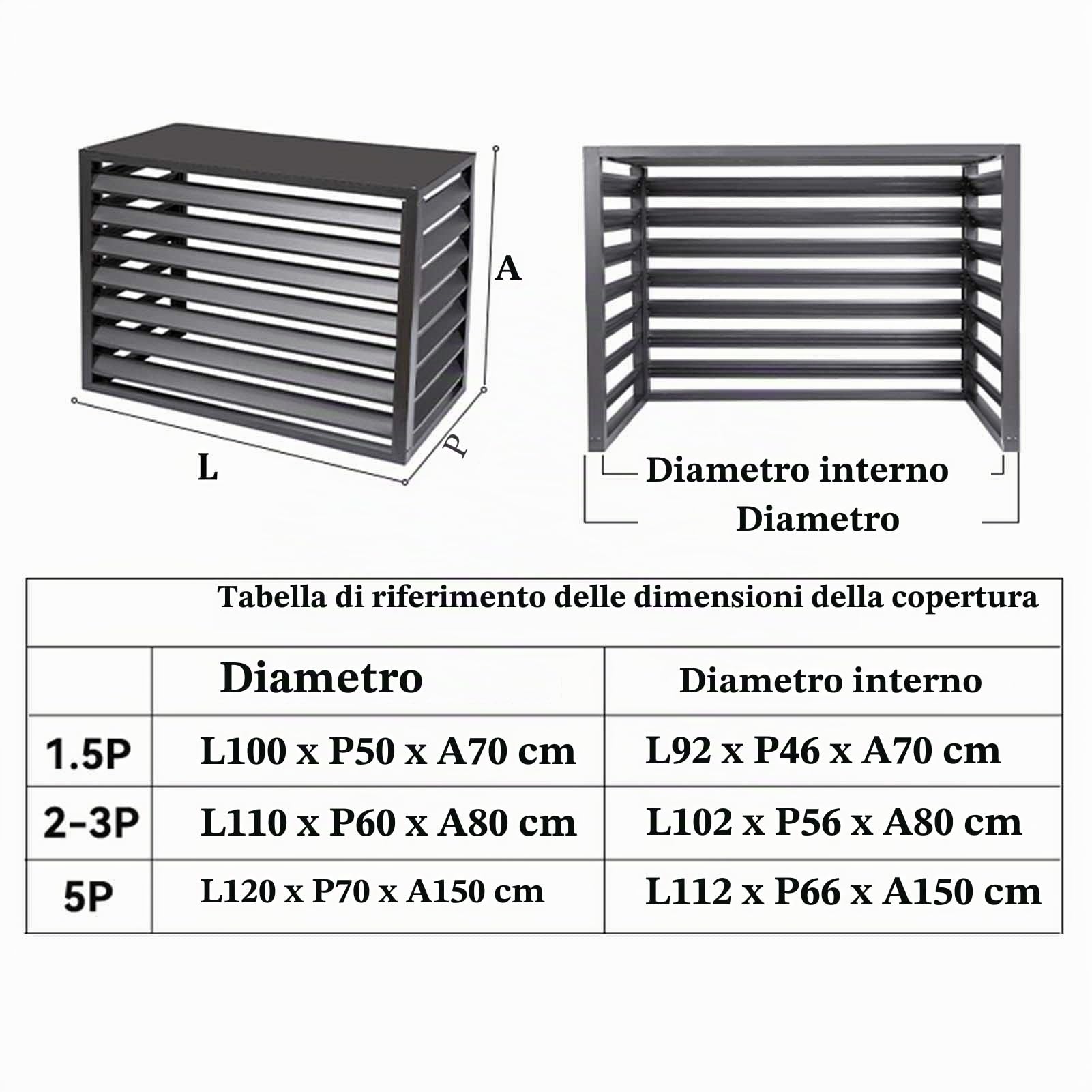 Copri Condizionatore da Esterno Copertura Condizionatore Esterno in Leghe di Alluminio,Telo Copri Condizionatore Esterno Schermo Decorativo per Recinzione Privacy,Grigio,110x60x80cm