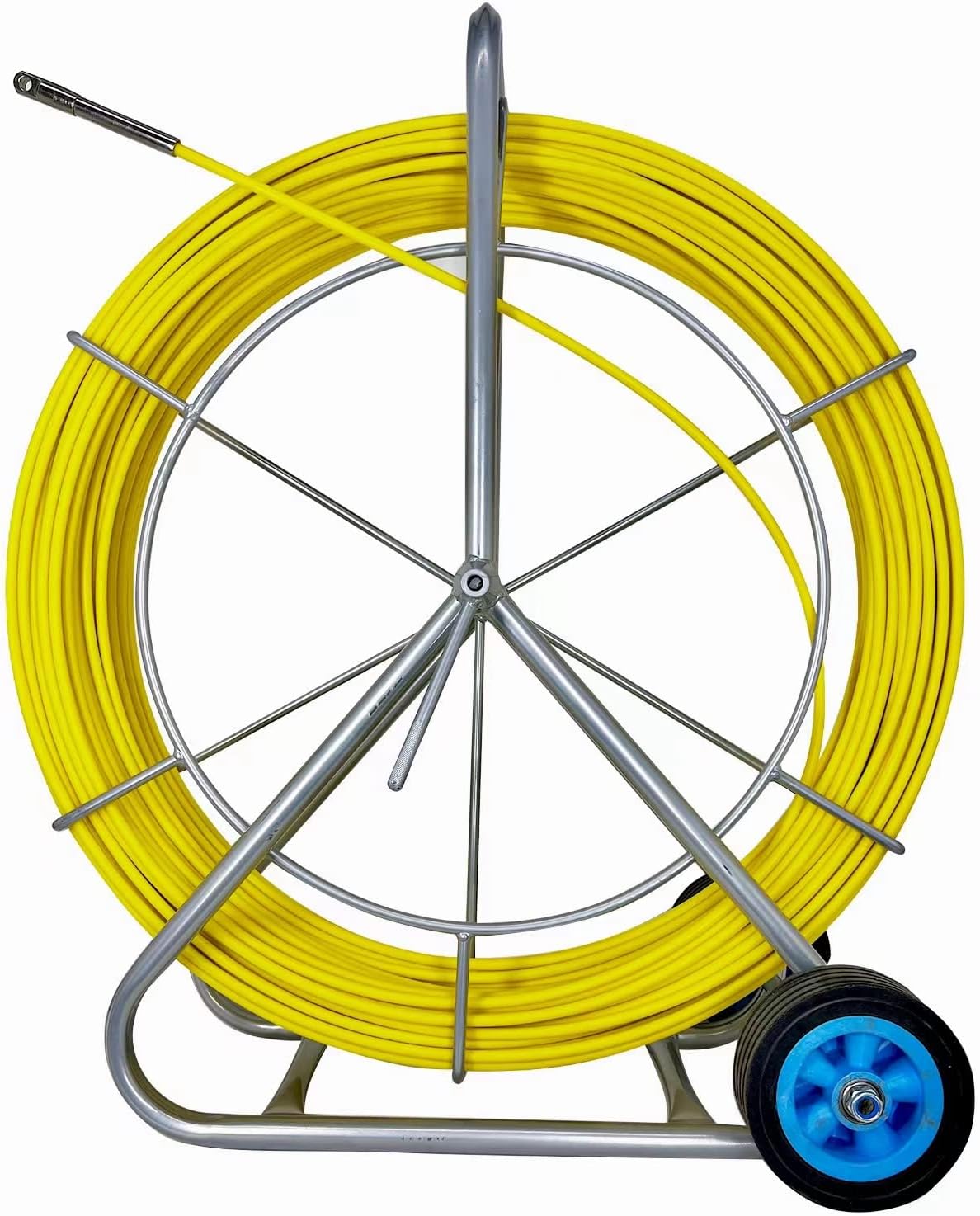 8MM 150M Fiberglass Duct Rodder Conduit Fish Tape Cable Puller Electrical Wire Puller Fiberglass Running Rod Wheel with Cage