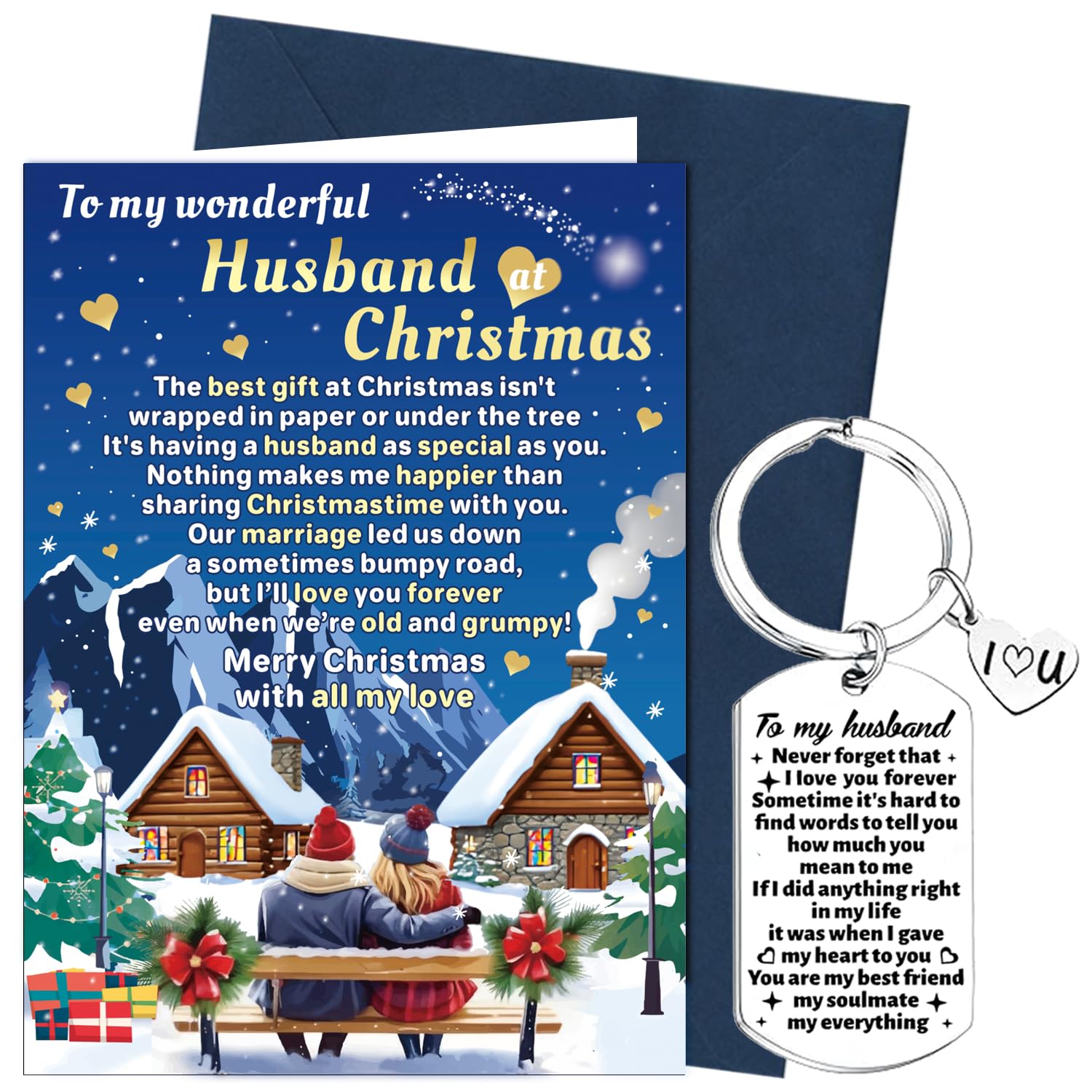 XINDY Husband Christmas Card, Christmas Card for Husband Xmas Card Keyring Romantic Gifts for Him from Wife with Envelope