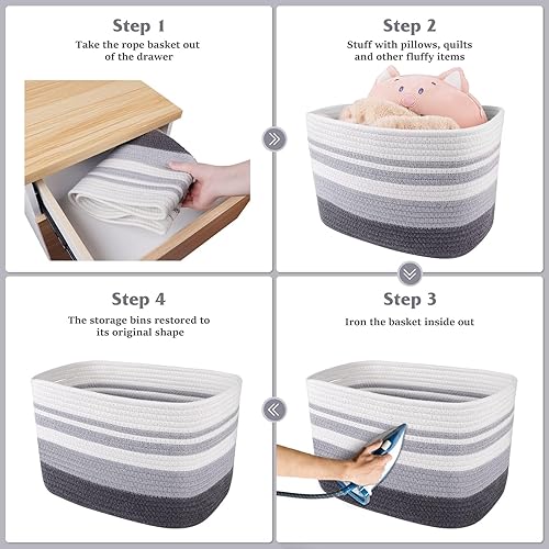 Miniatura 5 de WISELIFE Cesta de almacenamiento de 3 unidades, lavandería, manta, cuerda de algodón y cestas tejidas para organizar, almacenamiento de juguetes