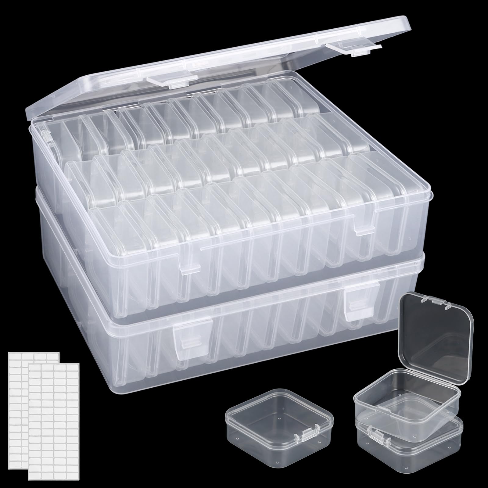 YAYODS Lot de 2 Boîte de Rangement Perles 60 Compartiments - Organisateur Diamond Painting avec Mini Boîtes Individuelles - Valisette de Rangement Plastique Transparente pour Strass et Petites Pièces