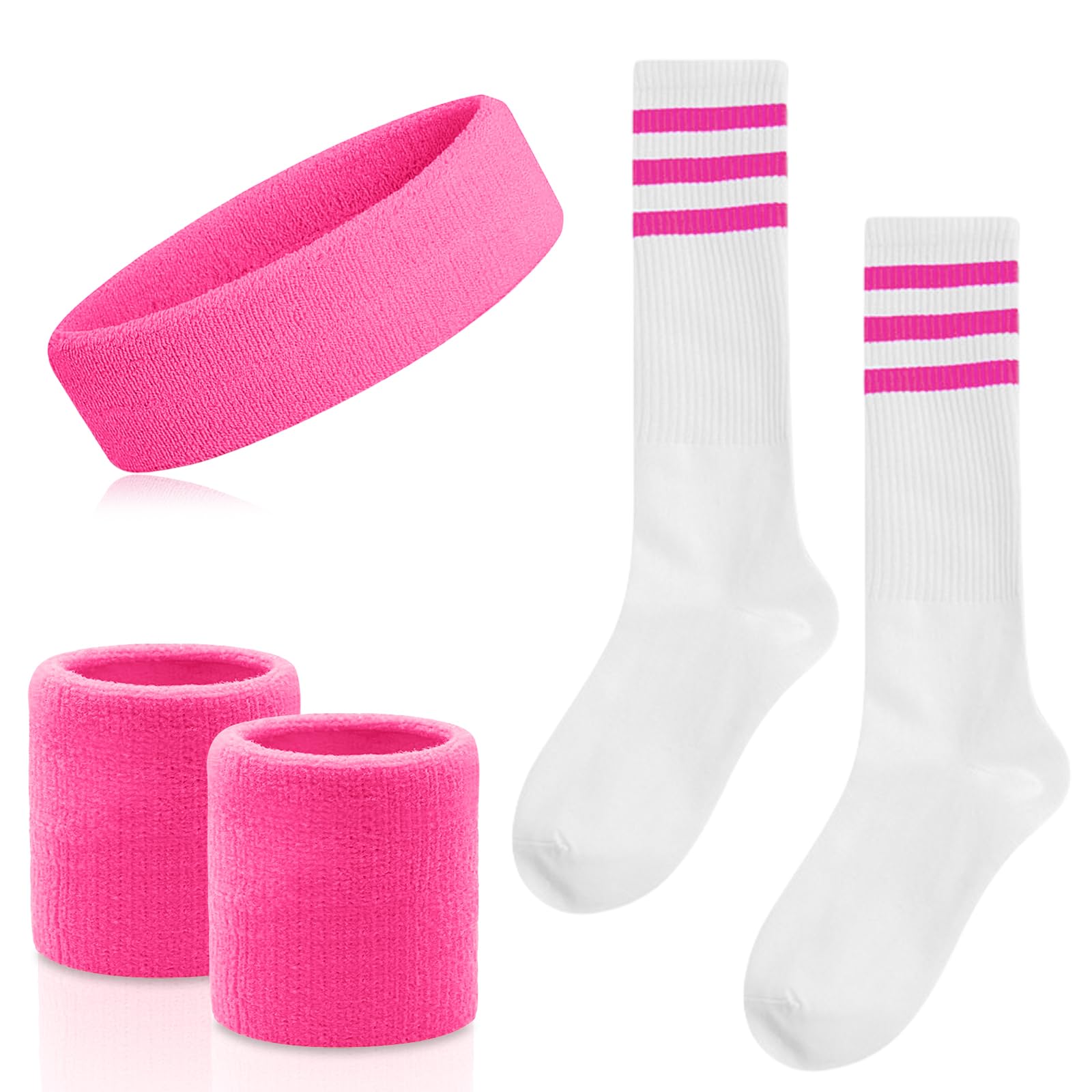 Flintronic 5 Pcs Sweatbands and Socks Set, Striped Sports Sweatbands Socks Men Women, Striped High Sock