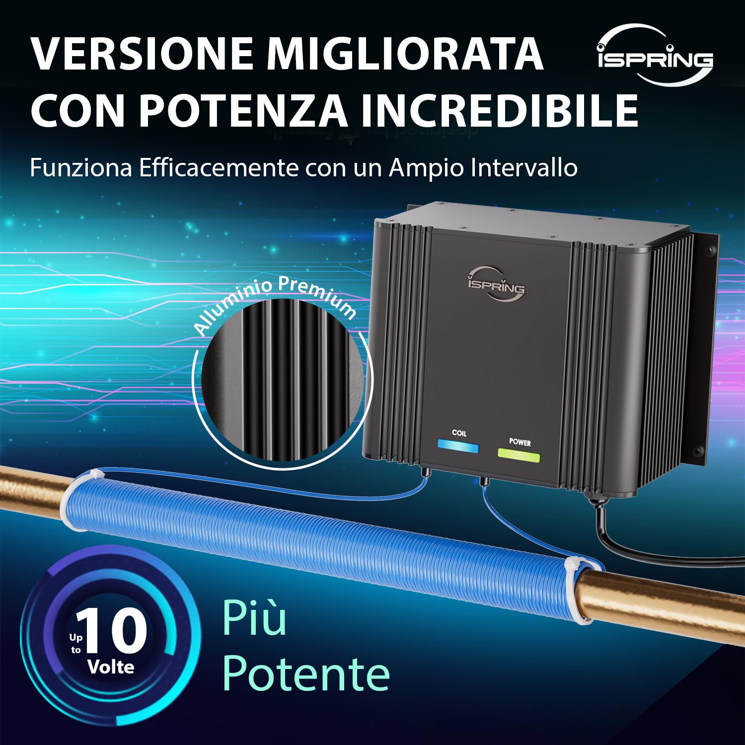 iSpring EDV2 Decalcificatore Elettronico per Tutta la Casa Senza Sale | 10 Volte più Potente, Struttura in Lega, Riduce il Calcare, Aiuta a Prevenire i Depositi