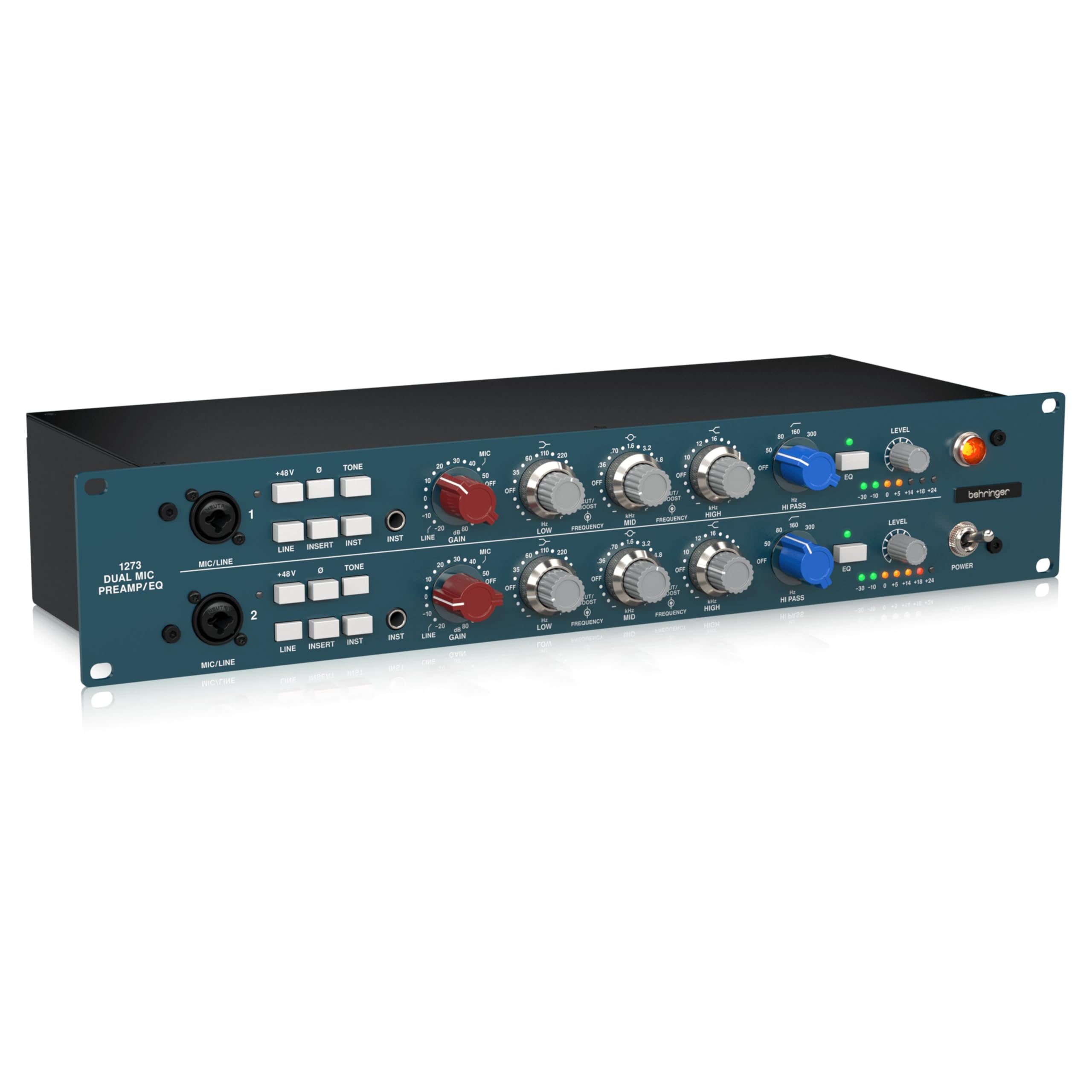 Behringer 1273 Légendaire Préamplificateur Micro 2 Canaux Avec Egaliseurs 3 Bandes et Transformateurs Midas sur Mesure