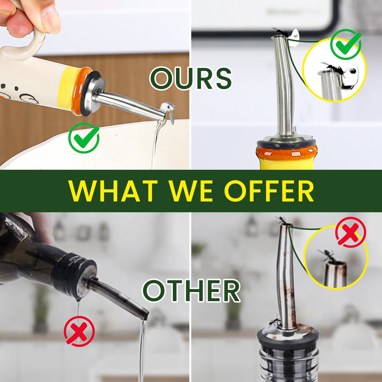 Botella dispensadora de aceite de oliva, dispensador de aceite de cerámica pintado a mano con acero inoxidable y tapa de sellado de silicona, gran capacidad de 400 ml, dispensador de botellas