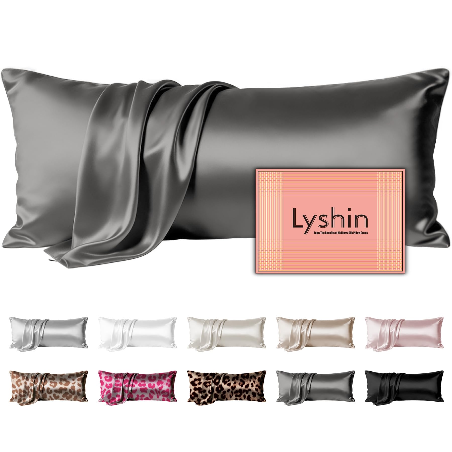 LYSHIN Silk Body Pillow Case with Zipper, Body Pillow Pillowcase, Grey