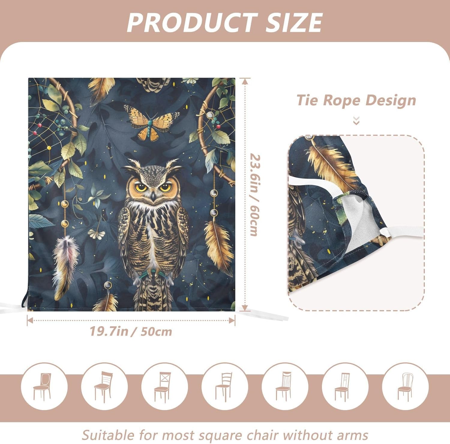 ALAZA Owl Dreamcatcher Chair Back Cover Set of 6, Washable Reusable Removable Chair Slipcovers Decorative Chair Cover for Home Kitchen Wedding Party