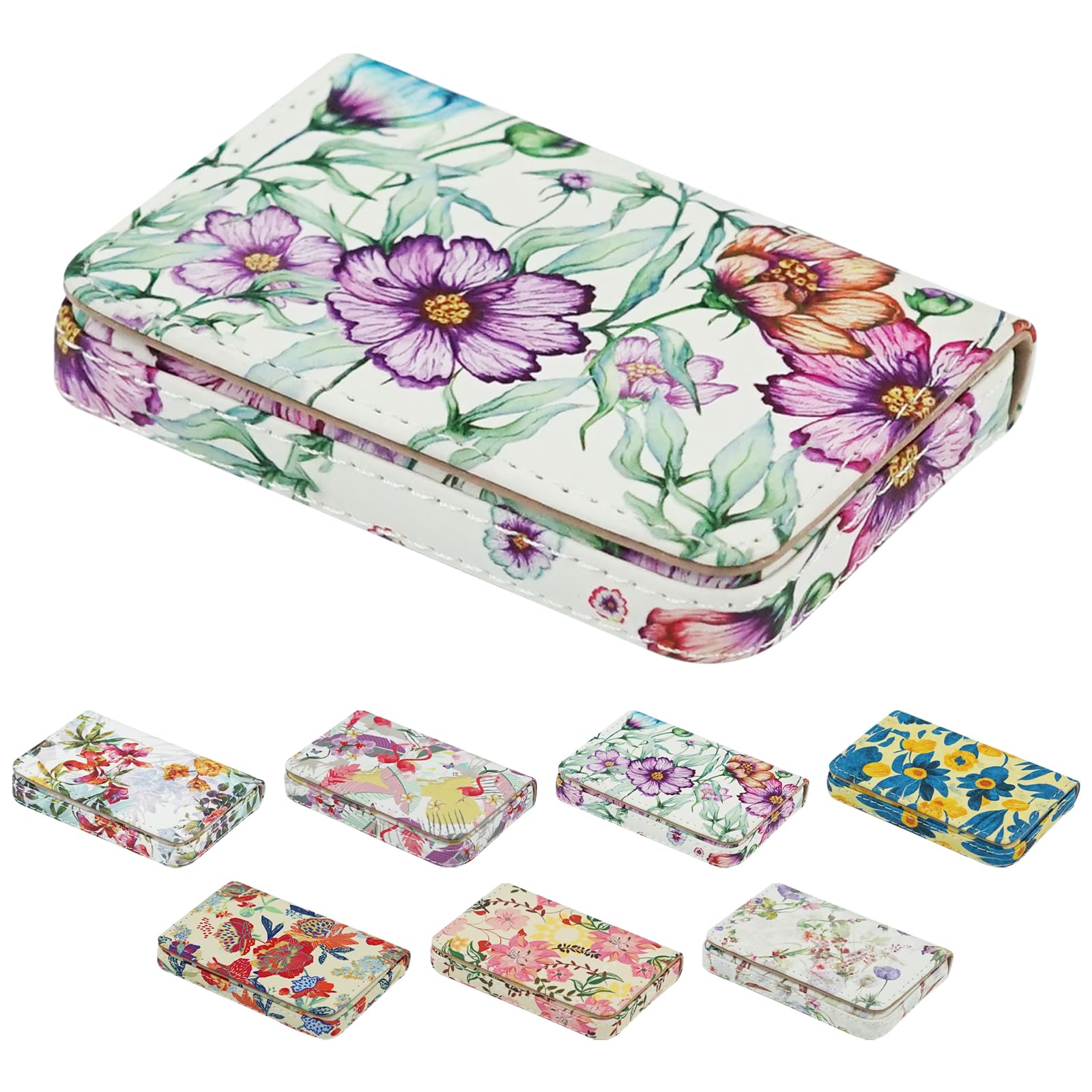 Business Card Holder，PU Leather Business Card Case Color Printing Pattern Card Holder Wallet，Pockets Magnetic Credit Card Holders for Men and Women - Colorful Daisy