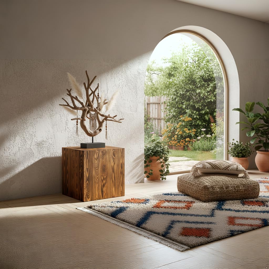 Colonna rustica, decorazione in tronco d’albero, colonna per fiori, design senza tempo, stabile e durevole, noce, 40x40x40 cm