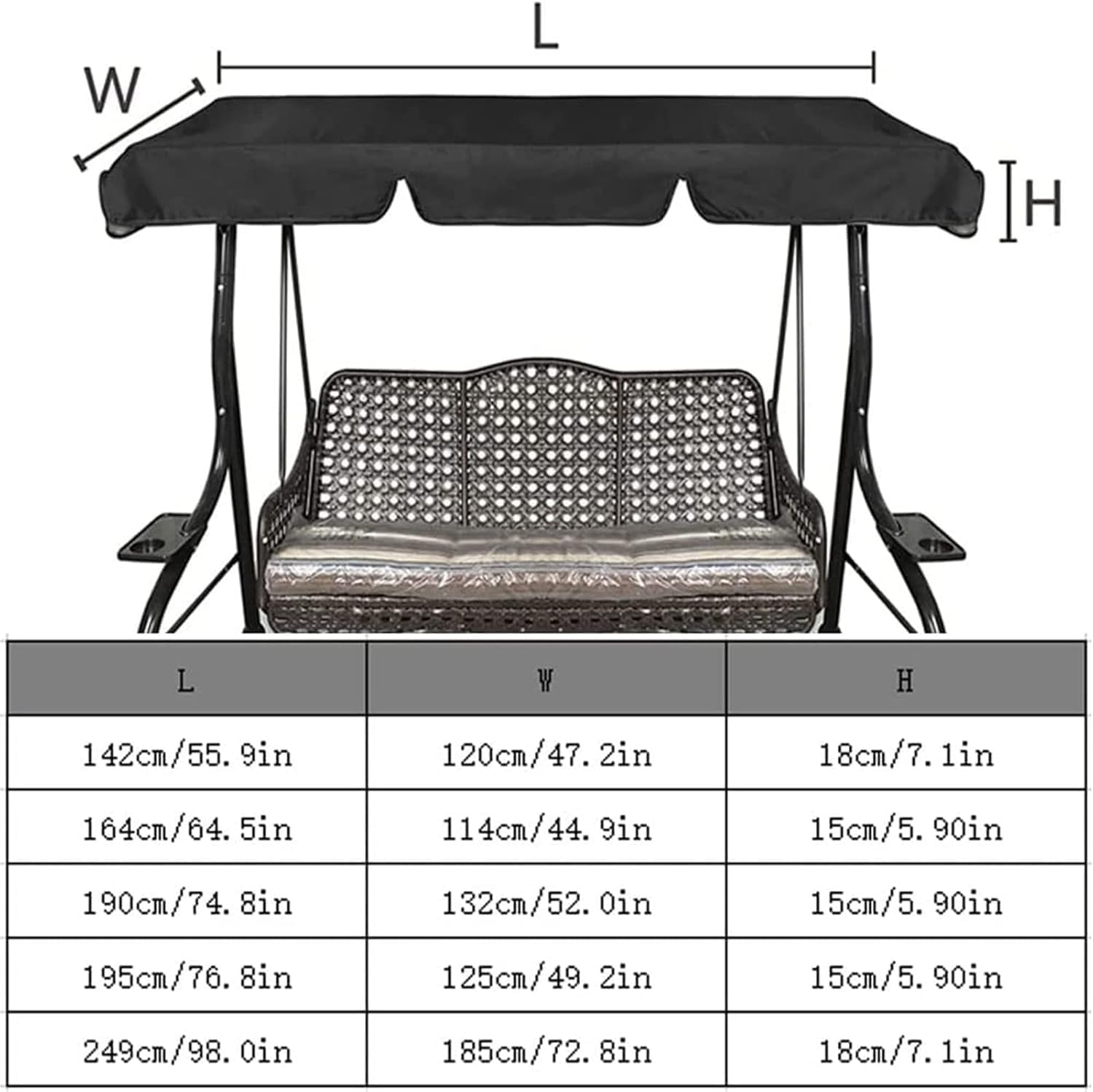 Patio Swing Replacement Canopy Cover, Waterproof Outdoor Swing Top Cover Universal Patio 2/3 Seat Hammock Cover Sunproof Protection for Porch Chair Awning Glider, Red, 195x125x15cm/77x49x6''