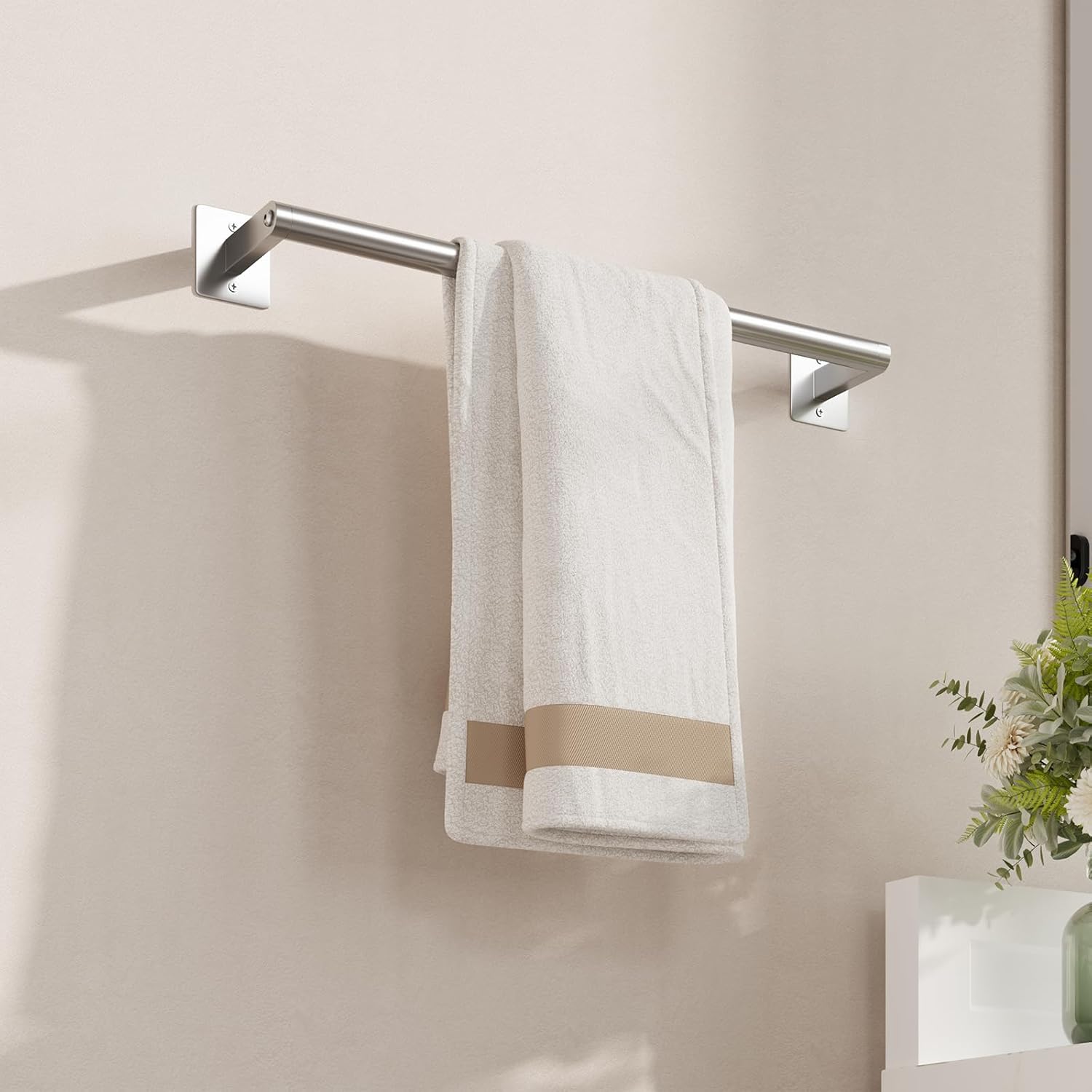 USHOWER Brushed Nickel Towel Bar, 18 Inch Towel Racks for Bathroom Wall Mounted, Heavy Duty Stainless Steel Towel Holder, Easy Installation (Total Length 20 Inch) (Pack of 2)