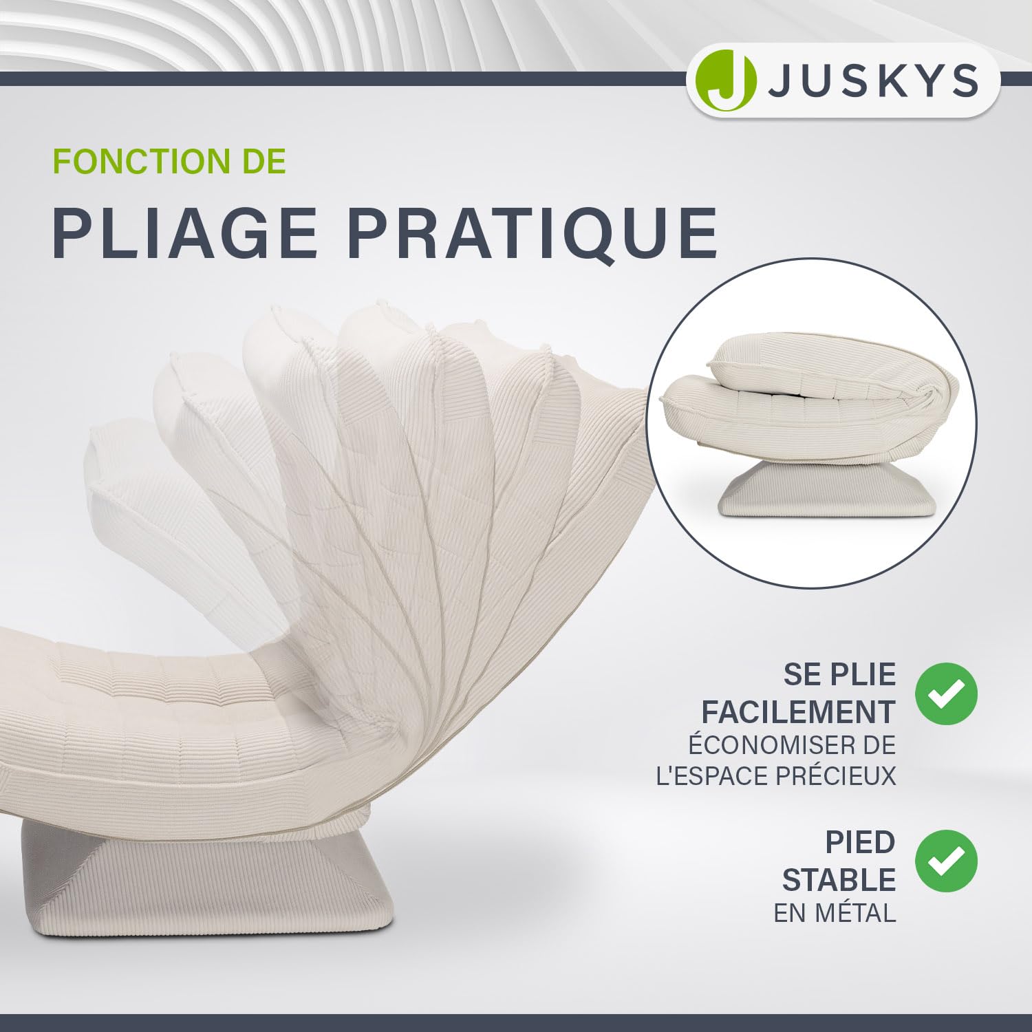 Juskys Fauteuil Relax Korsika - Ergonomique et pivotant à 360°, Pliable avec Rembourrage à 5 Couches - Fauteuil en Velours Confortable pour Salon - Beige