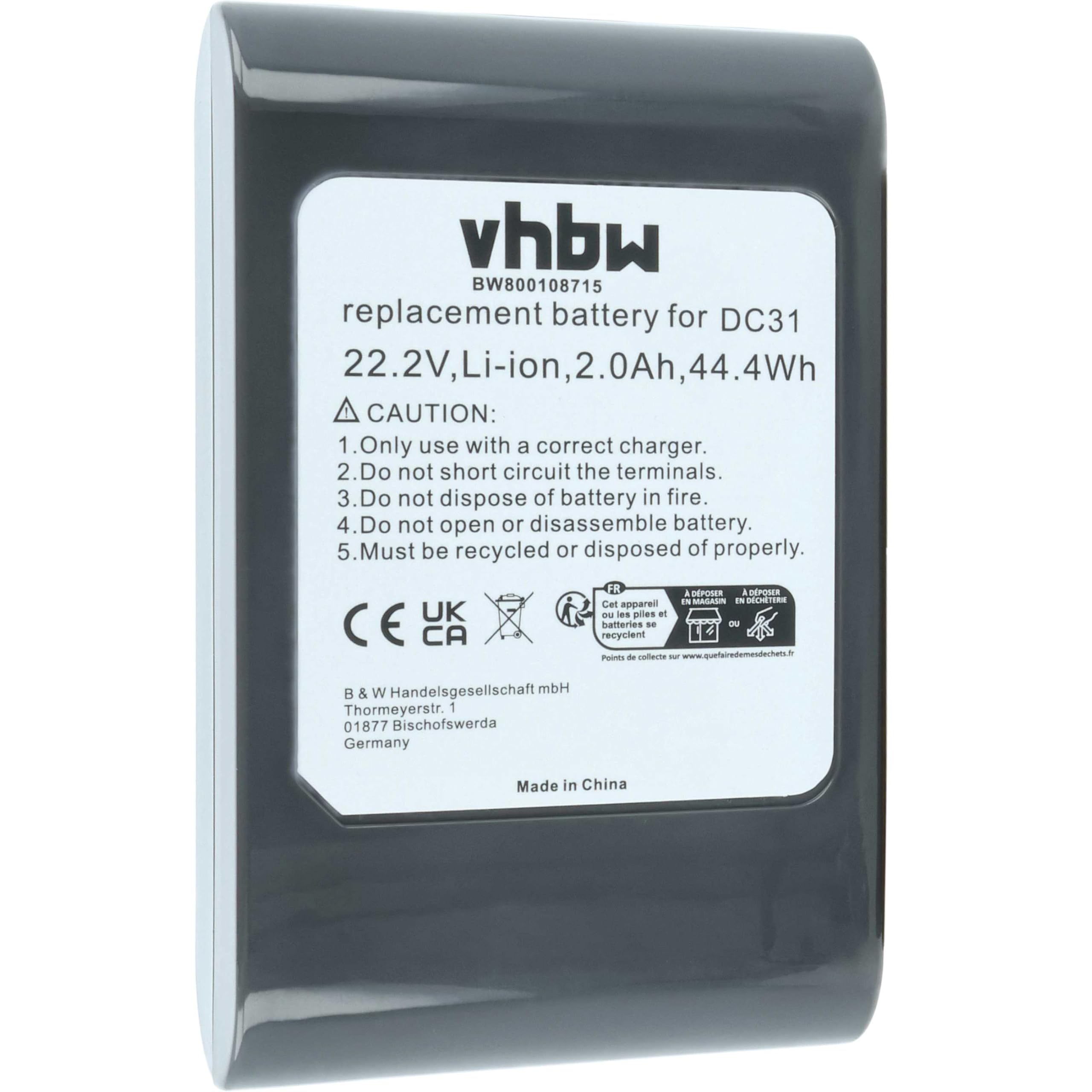 vhbw Batterie Compatible avec Dyson DC31, DC35, DC30, DC35 Exclusive, DC44, DC31 Animal, DC34 aspirateur - Type A (2000mAh, 22,2V, Li-ION)