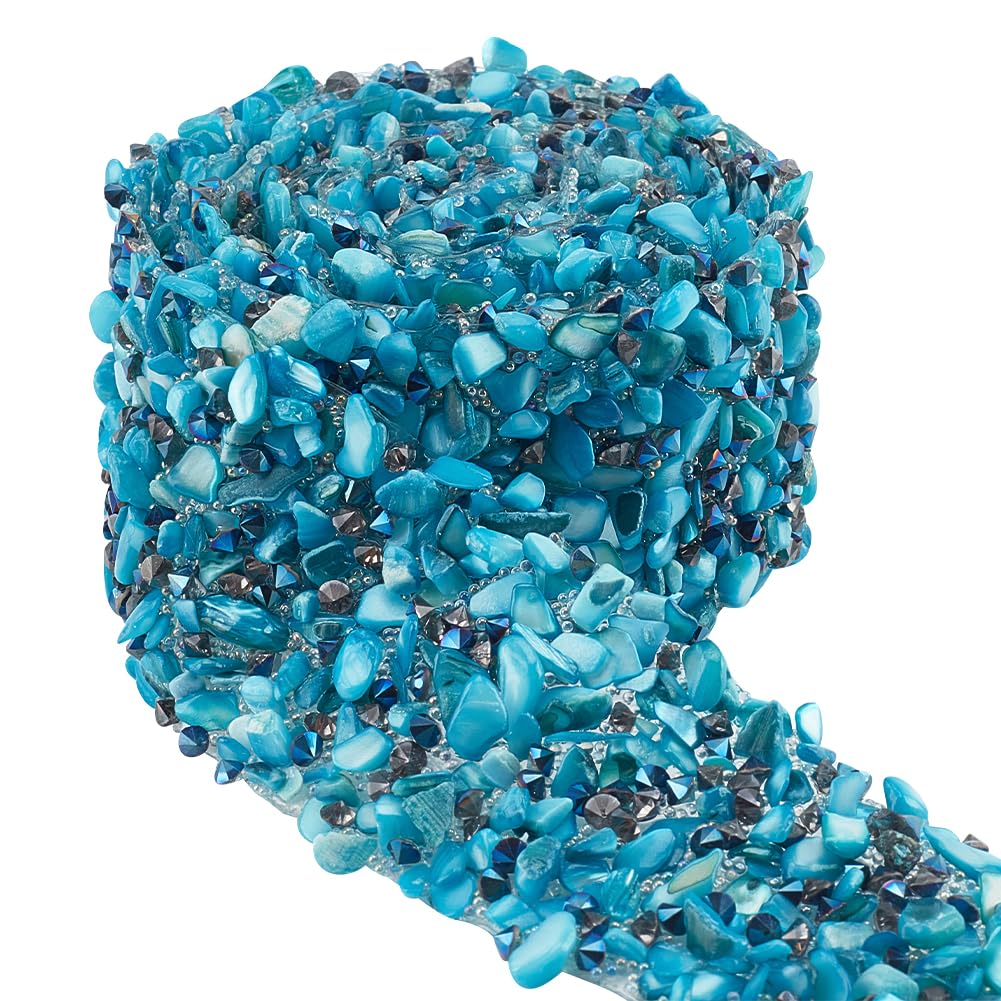 Ruban en strass bleu thermocollant 90cm pour personnalisation robe et chapeau