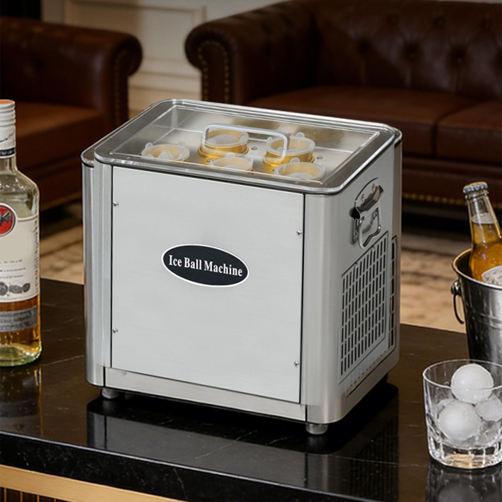Gykozy Clear Ice Ball Maker - Fast 1.5H Ice Production, Makes 5 Slow-Melting Ice Balls Per Cycle, Ideal Countertop Machine For Home Bars, Restaurants, And Parties