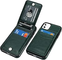 Vista 11 de KIHUWEY Funda compatible con iPhone 11 con soporte para tarjeta de crédito, cierre magnético de cuero de alta calidad, resistente funda protectora