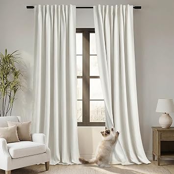 PANELSBURG 96 Inch Curtains 2 Panel Set Blackout, 8FT Cat Proof Thermal Insulated Back Tab Faux Linen Black Out Drapes for Bedroom Living Room, 52 W x 96 L, Natural Cream