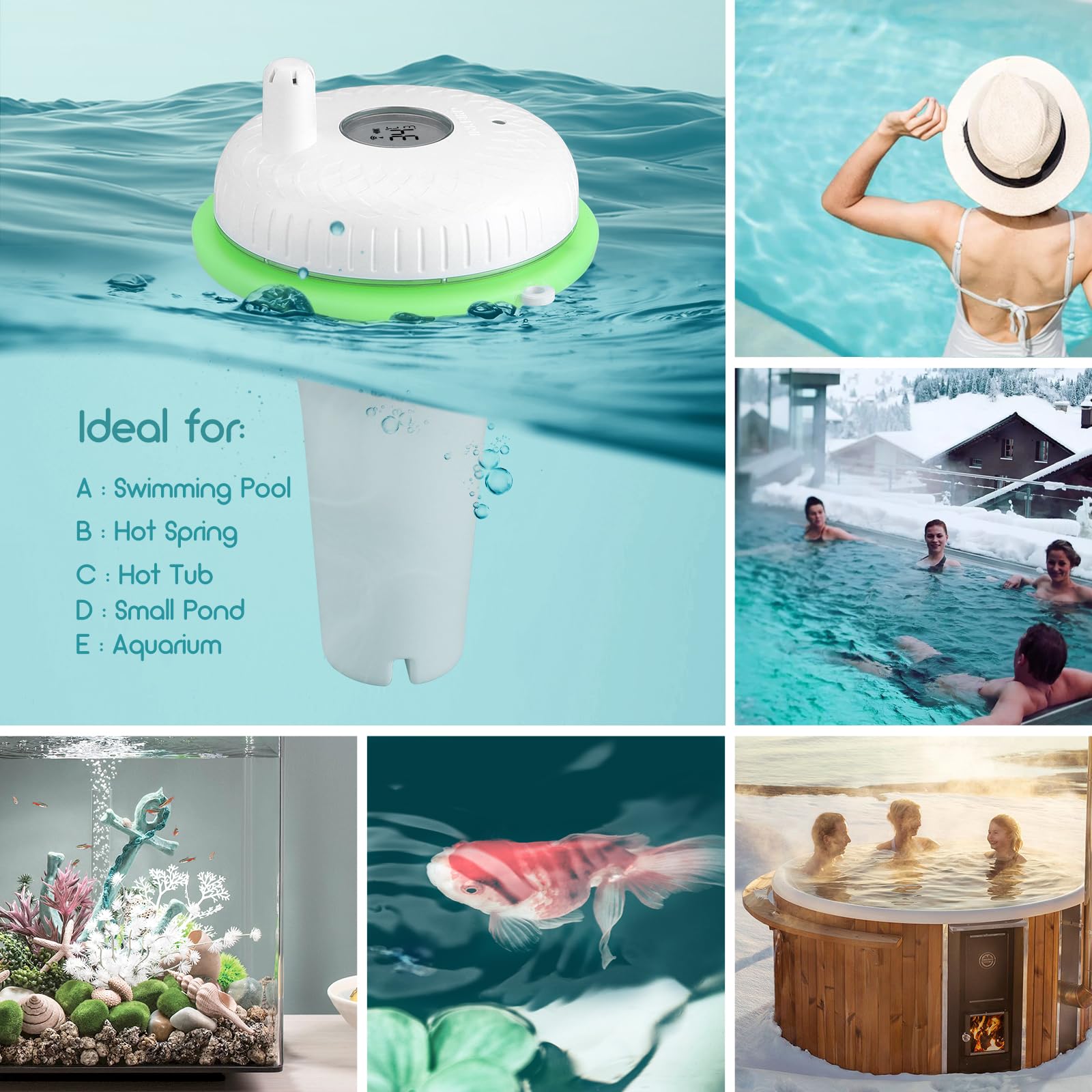 Inkbird IBS-P02R Wi-Fi termometr basenowy i wanny, pływający, sterowanie aplikacją, 9-kanałowy monitor, duży ekran