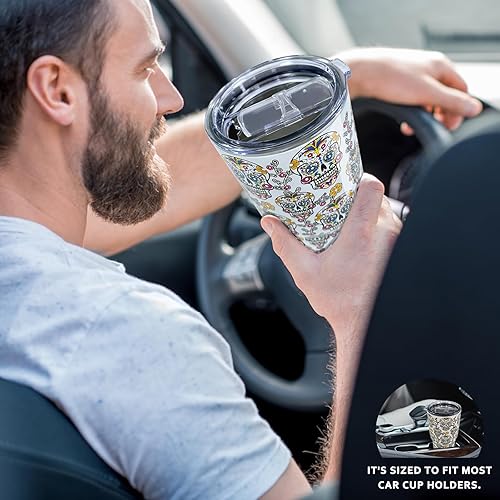 Miniatura 4 de Tumbler with Lid, Double Wall Vacuum Insulated Reusable Coffee Travel Mug Keeps Drinks HotCold, Skull Tumblers Cup for Sport Camping Driving Unique