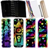 Supla 36 Sets 4 Style Magic Scratch Rainbow Bookmarks Making Kit for Kids Students Party Favor Scratch Paper DIY Bookmarks Bulk with Scratching Tools Satin Ribbons for Classroom Activities