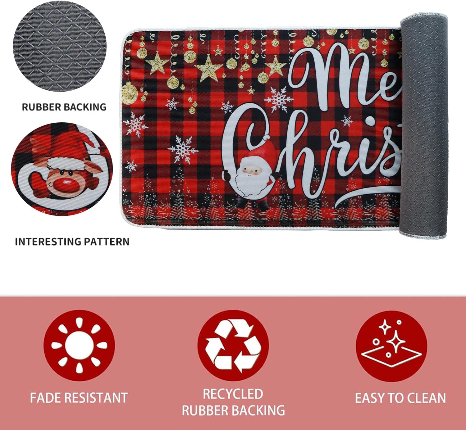 Christmas Kitchen Mats Set of 2, Christmas Decorations Snowman Tree Christmas Kitchen Decor, Non-Slip Winter Washable Kitchen Mats for Floor,Home, Bathroom, Living Room, Doorway,17"x27+17"x47"