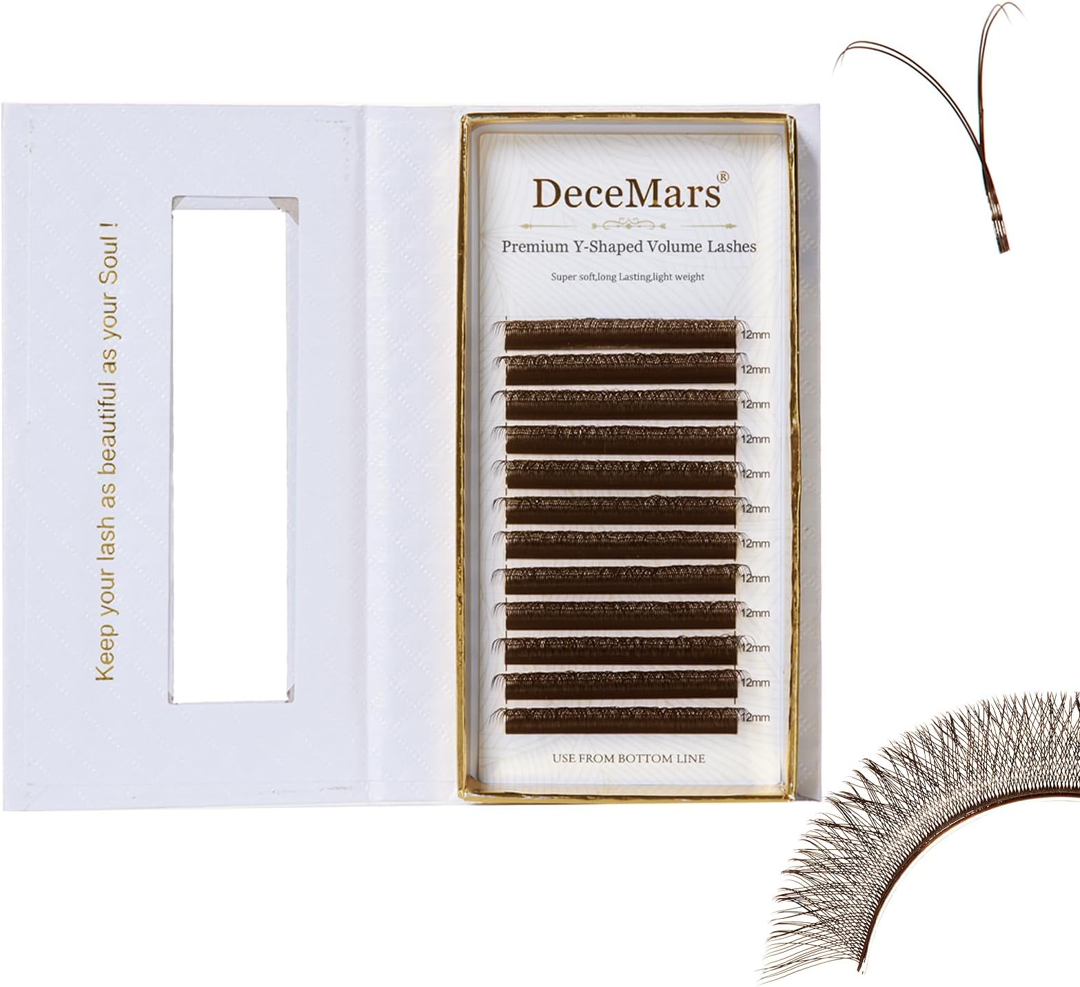 DeceMars Two Tip YY Eyelash Extensions Supplies C Curl 0.05mm Thickness 8mm Soft Lash Trays Premade 4D Easy Fan Y Shaped Volume Clusters Wispy Eye Lashes Brown (YY,0.05-C-8mm)
